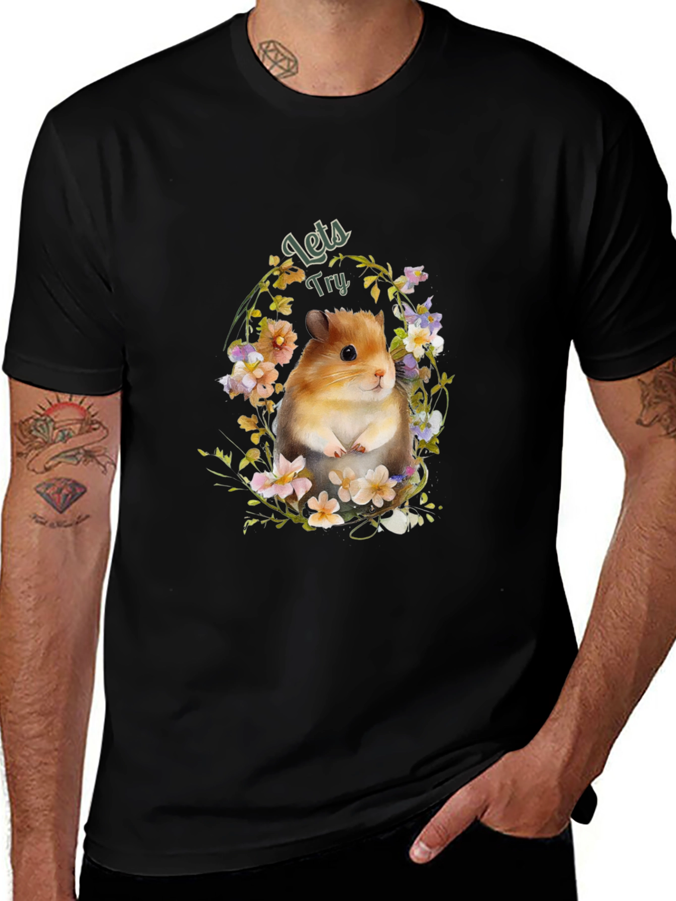 Variant 6 of Floral Hamster Graphic Tee - Cute Animal T-Shirt
