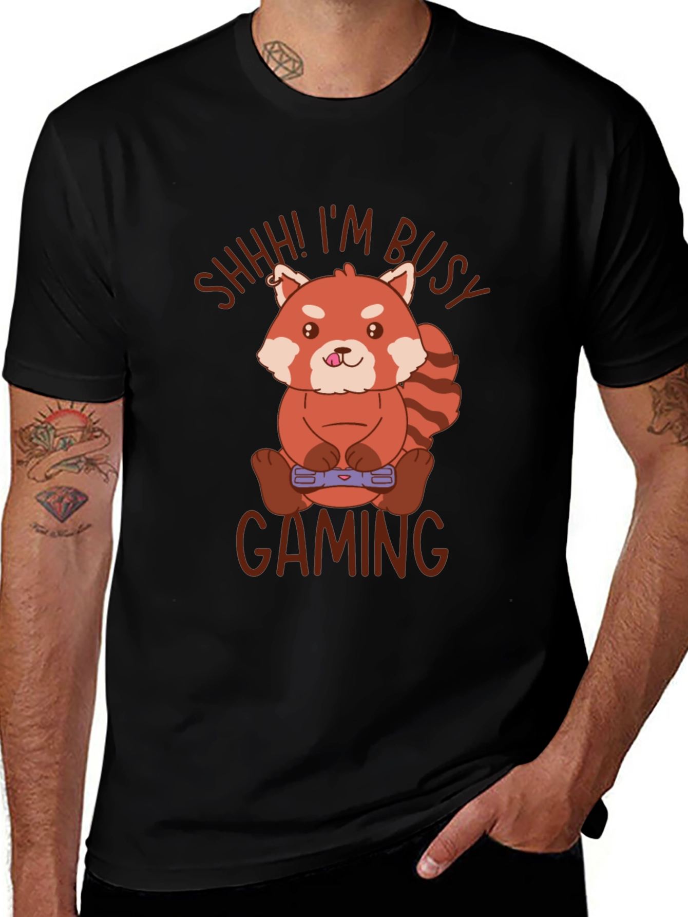 Variant 7 of Gamer Red Panda T-Shirt - Shhh! I'm Busy Gaming