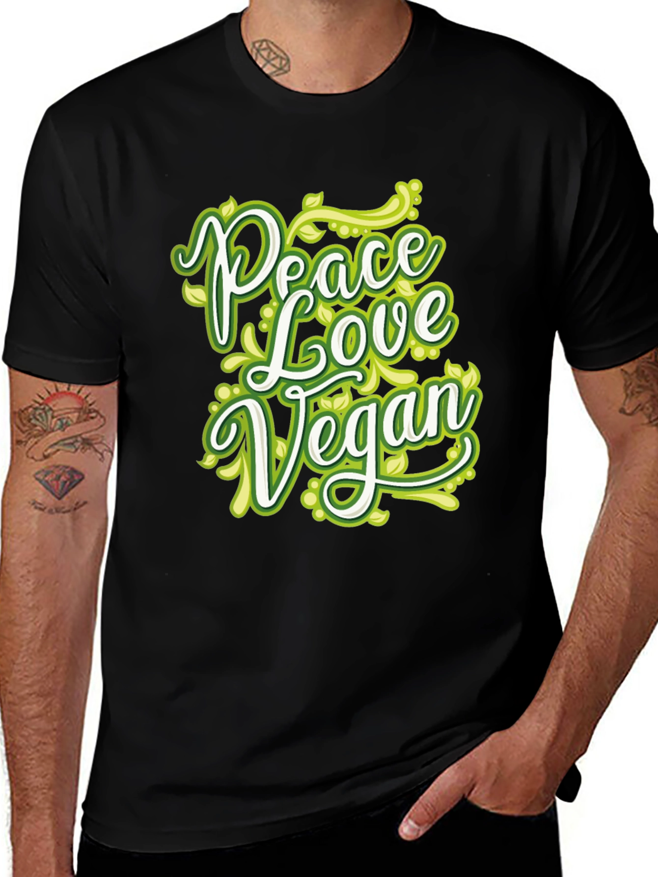 Variant 24 of Peace Love Vegan Graphic Tee - Black Cotton T-Shirt
