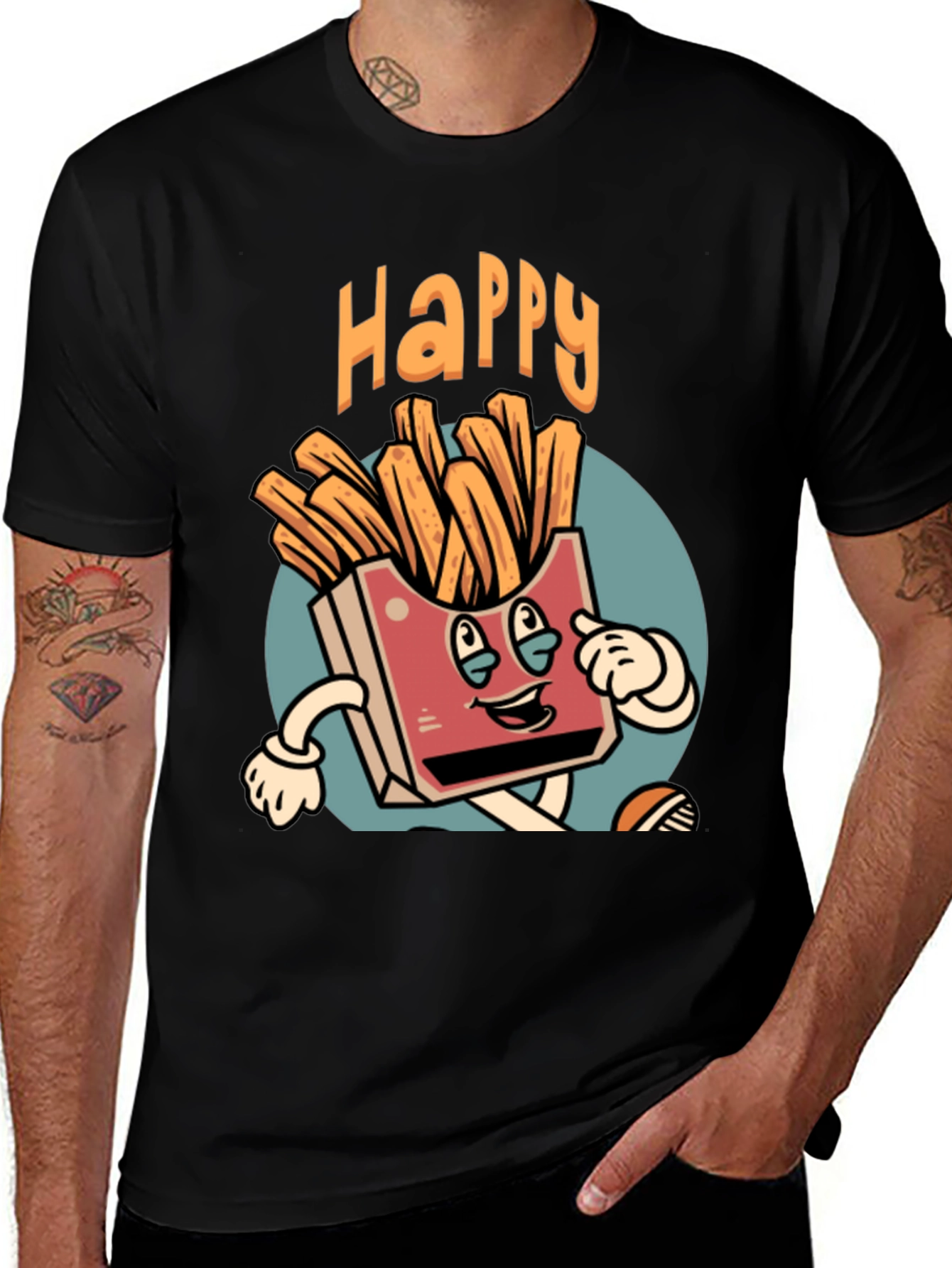 Variant 13 of Happy Fries Graphic T-Shirt - Funny Cartoon Design