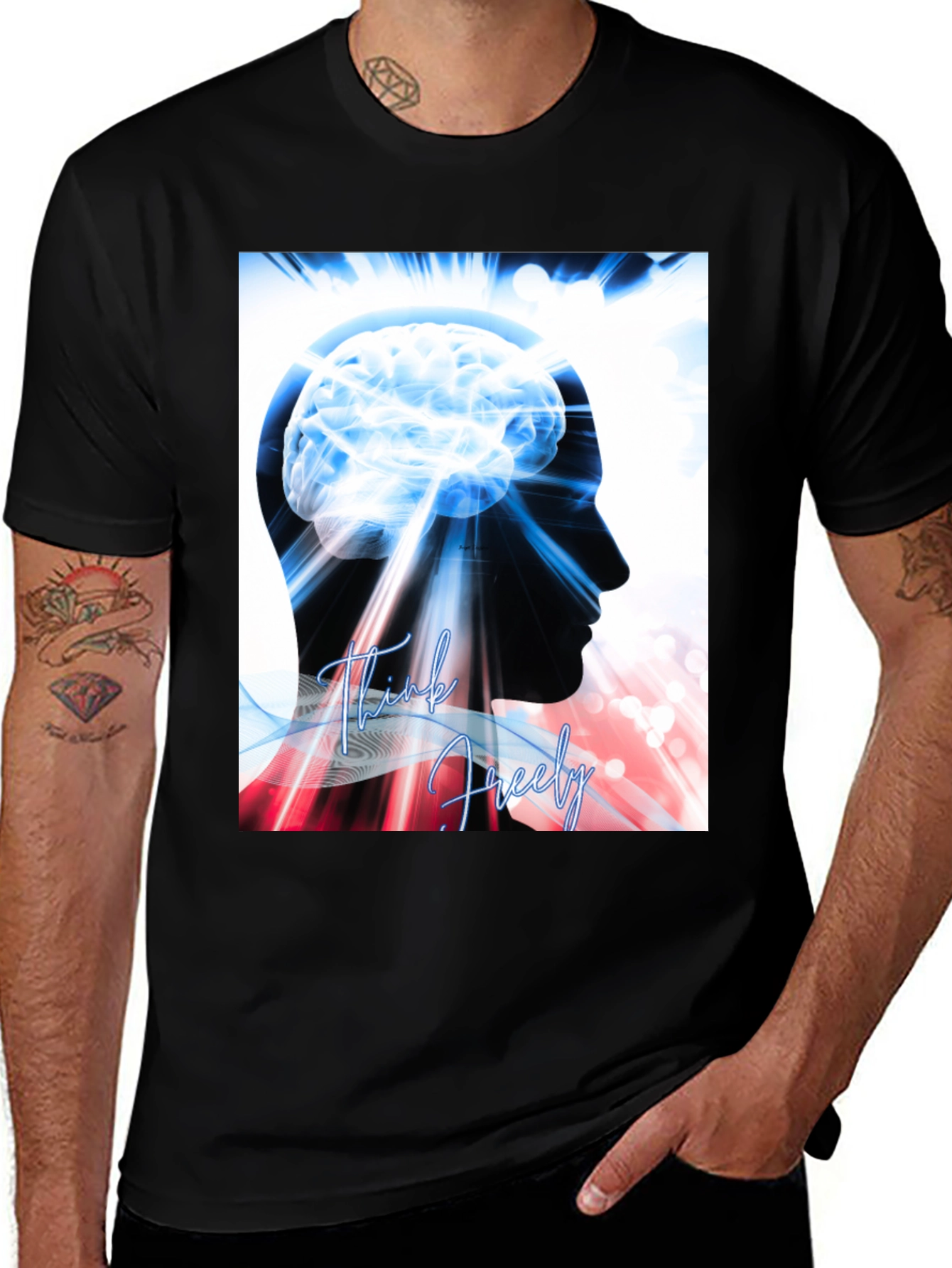 Think Freely Brain Graphic T-Shirt - Black