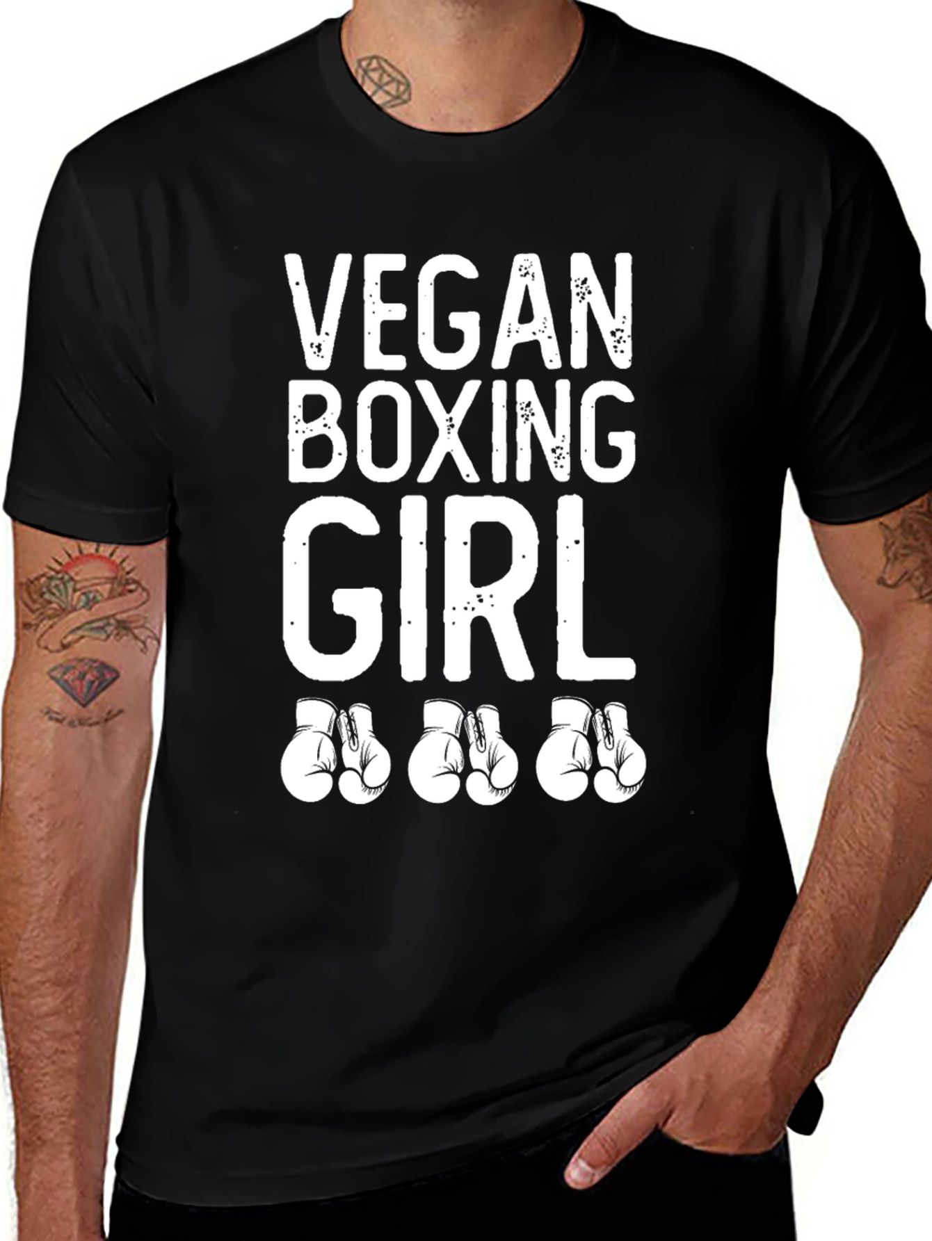 Variant 2 of Vegan Boxing Girl T-Shirt -  Funny Boxing Gloves Tee