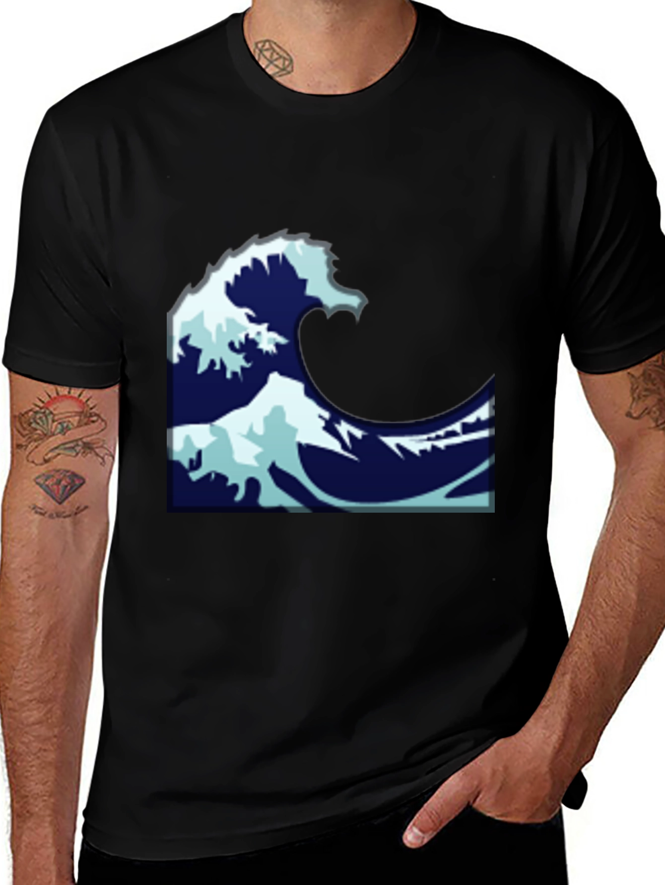 Variant 24 of Ocean Wave Graphic Black T-Shirt
