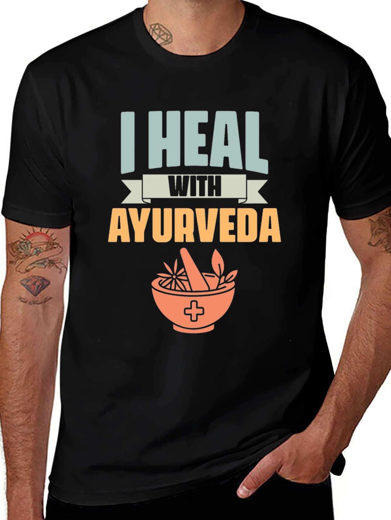 I Heal With Ayurveda Black Graphic T-Shirt