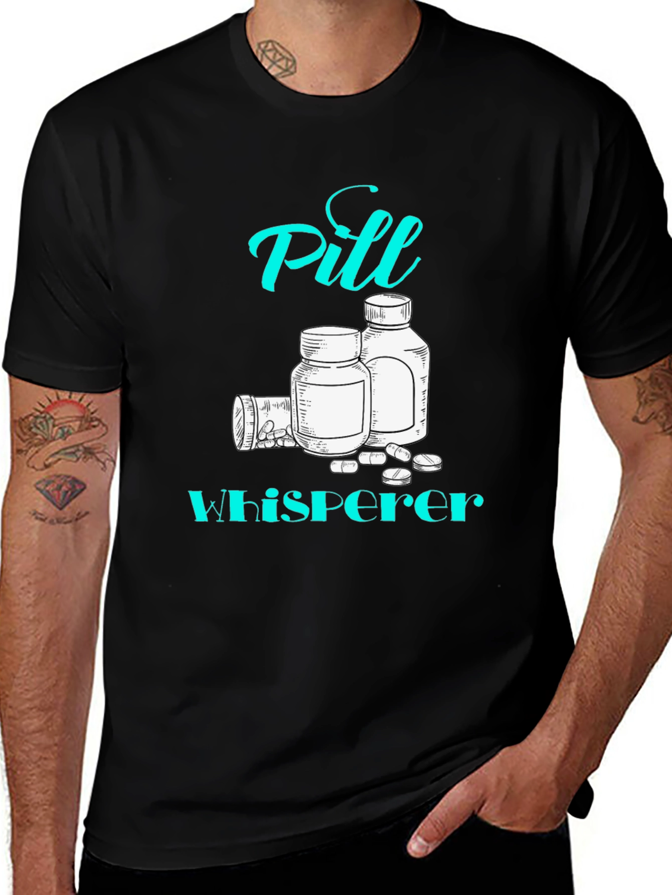 Variant 14 of Pill Whisperer Graphic T-Shirt - Black Cotton Tee