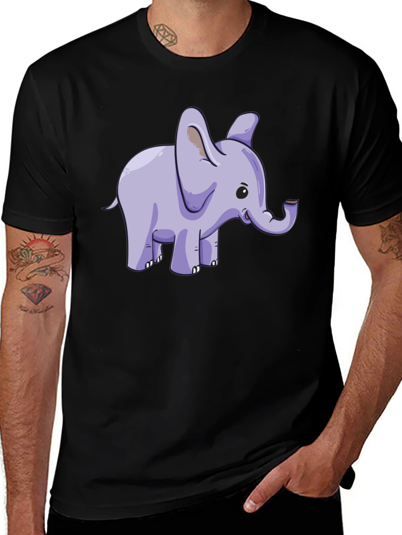 Variant 21 of Cute Elephant Graphic Tee - Black Cotton T-Shirt