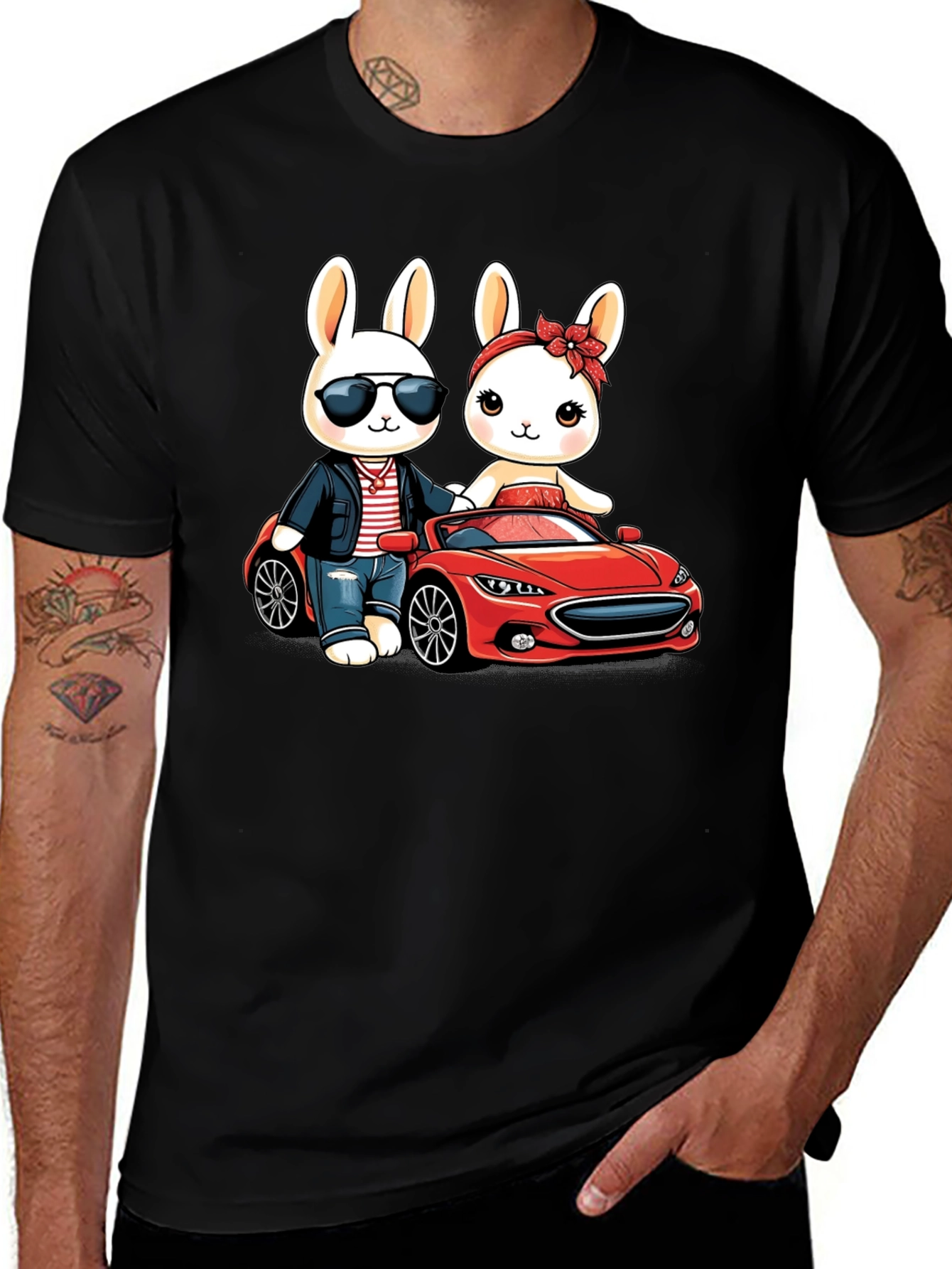 Variant 21 of Cartoon Bunny Couple Car T-Shirt