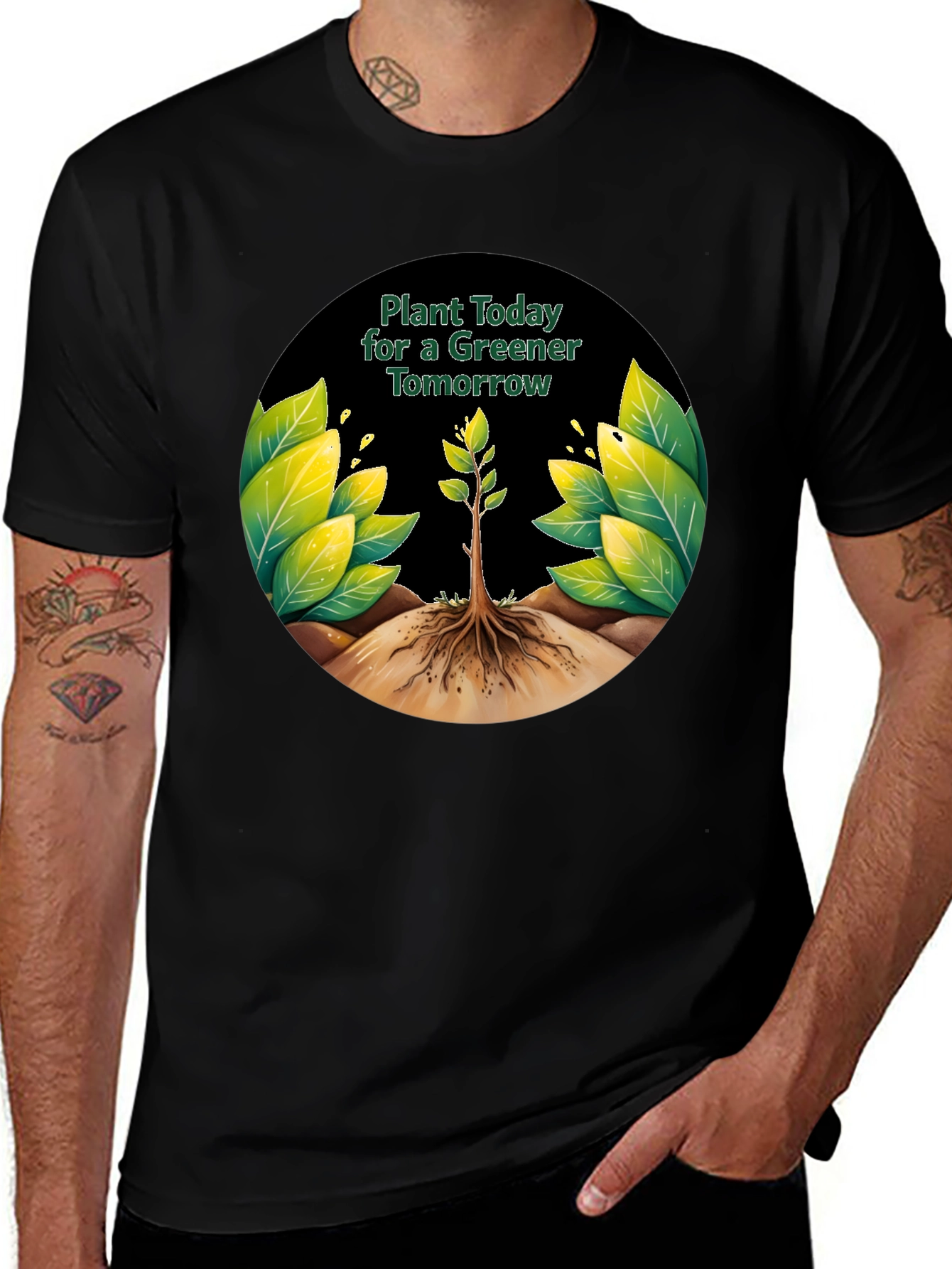 Variant 13 of Eco-Friendly 'Greener Tomorrow' Black T-Shirt