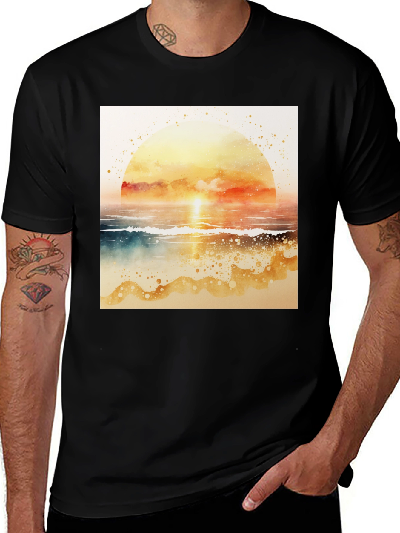 Variant 3 of Watercolor Sunset T-Shirt - Beach Vibes