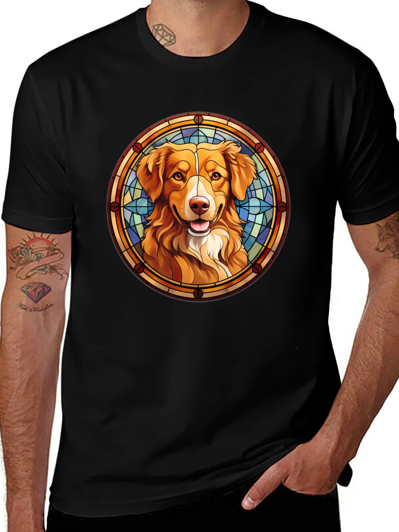 Variant 3 of Dog Portrait T-Shirt - Stained Glass Style
