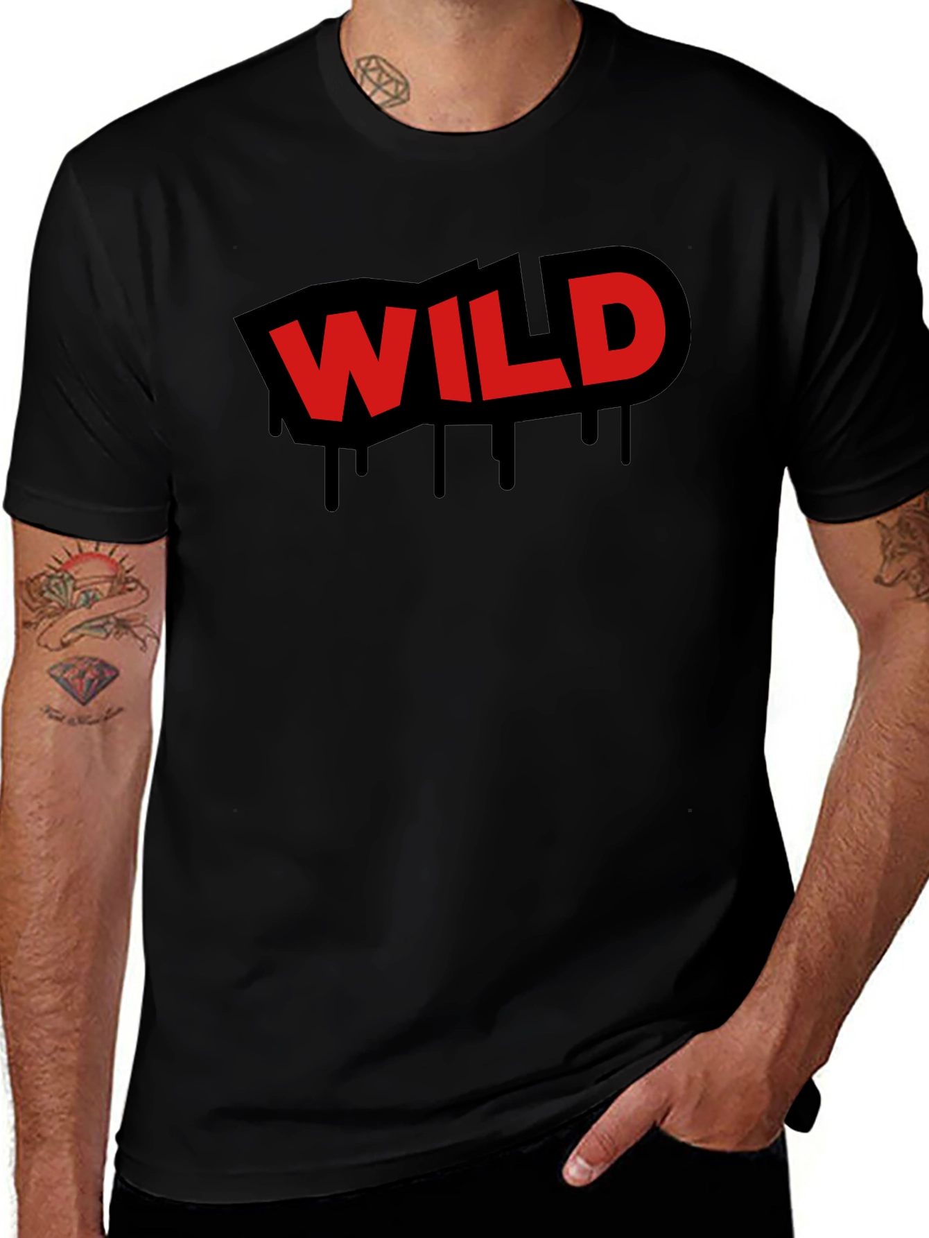 Variant 22 of Wild Graphic Print Black T-Shirt for Men