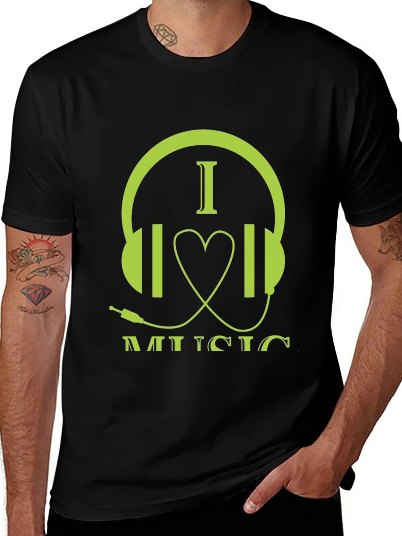 Variant 7 of I Love Music Graphic Tee - Stylish Headphone Design