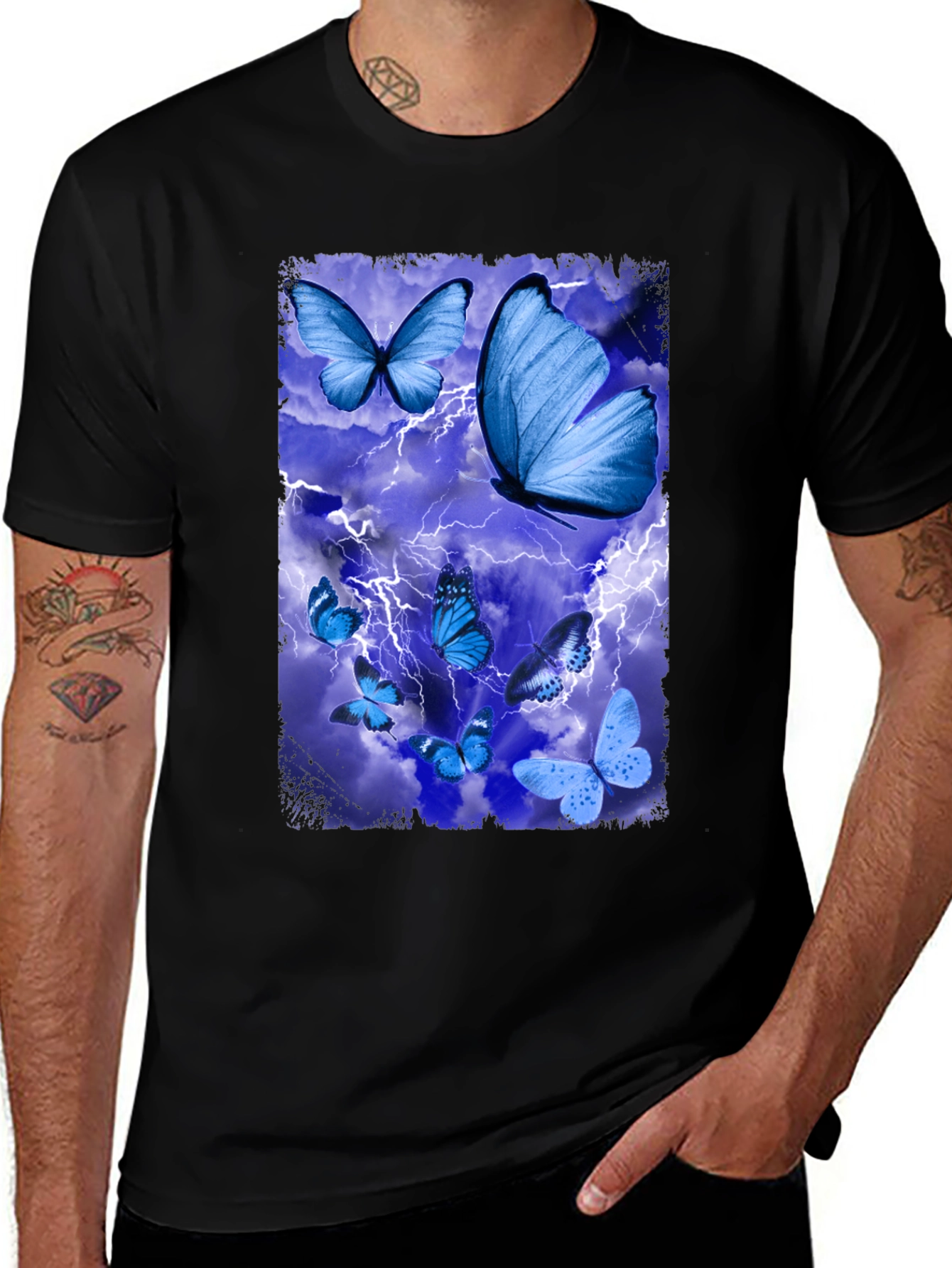 Variant 5 of Butterfly Lightning Graphic Tee - Men's Black T-Shirt