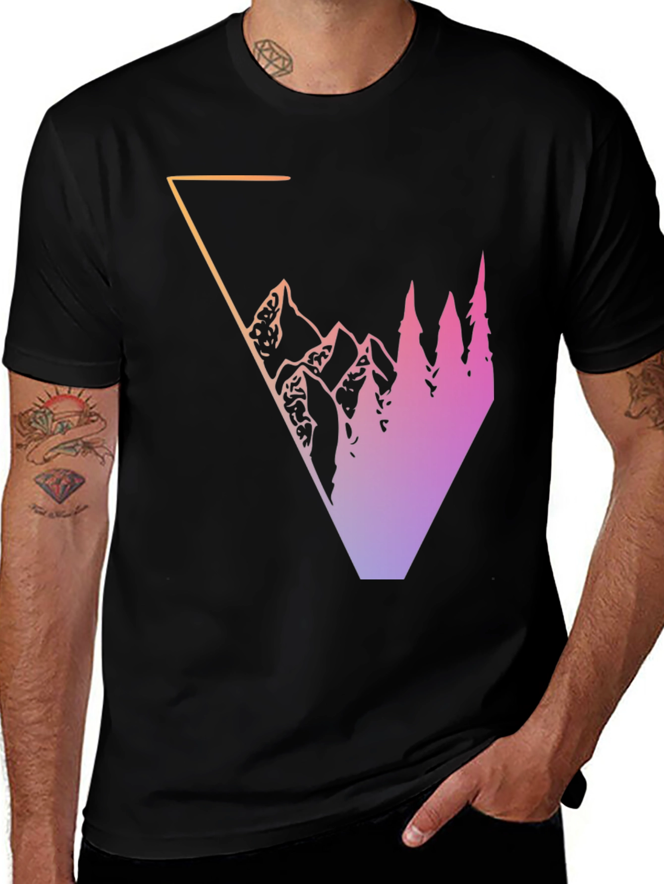 Gradient Mountain & Trees Graphic Tee