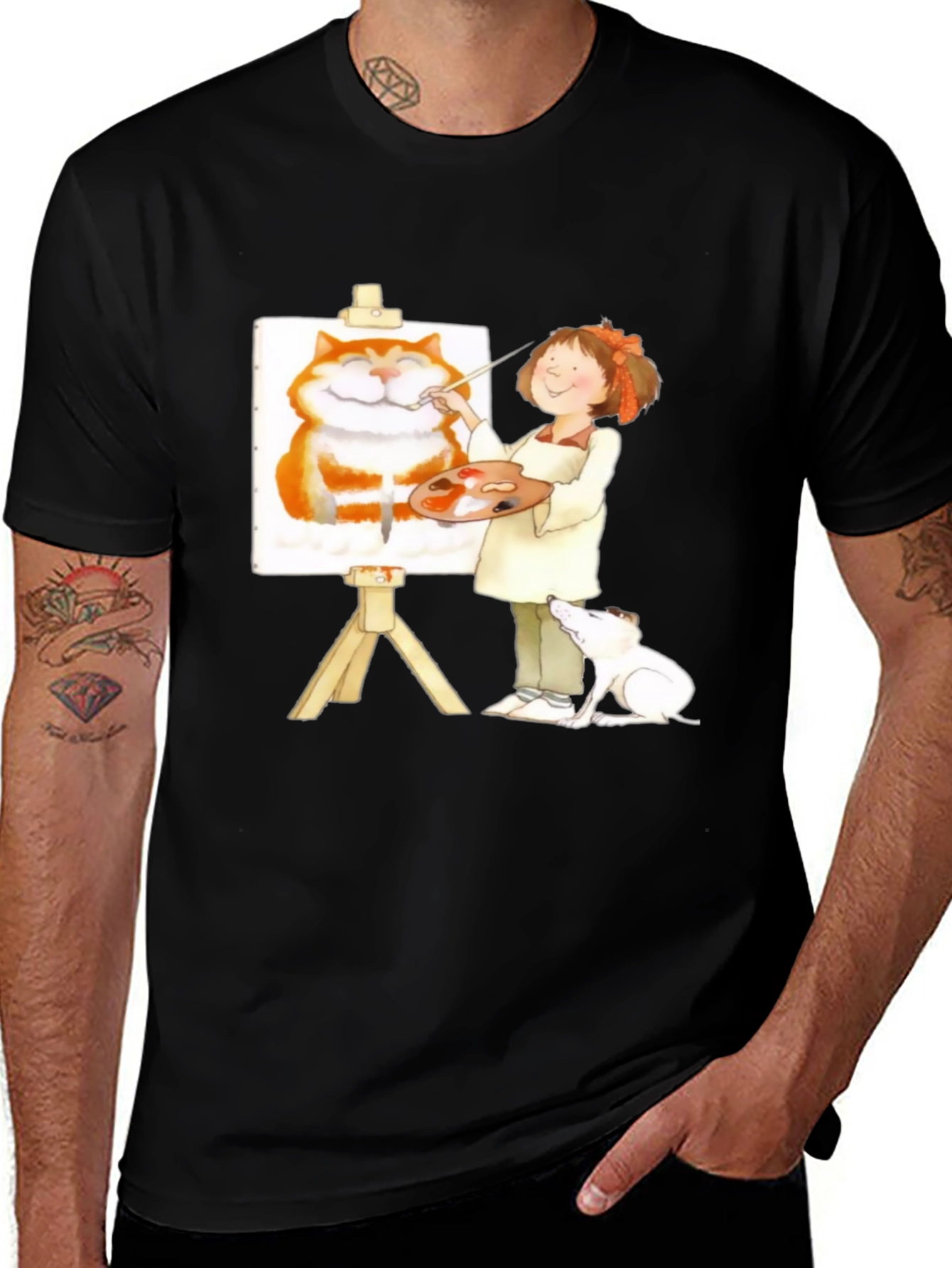 Variant 19 of Painter Girl Cat Portrait Graphic T-Shirt