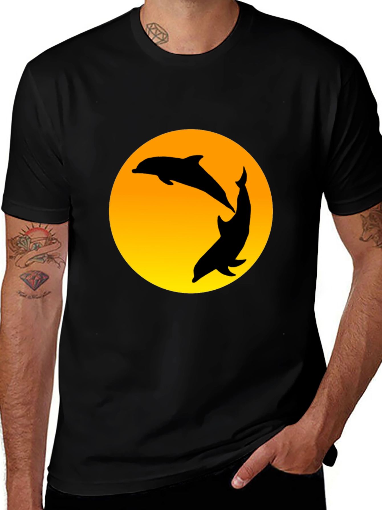 Variant 23 of Dolphin Sunset Graphic T-Shirt - Black