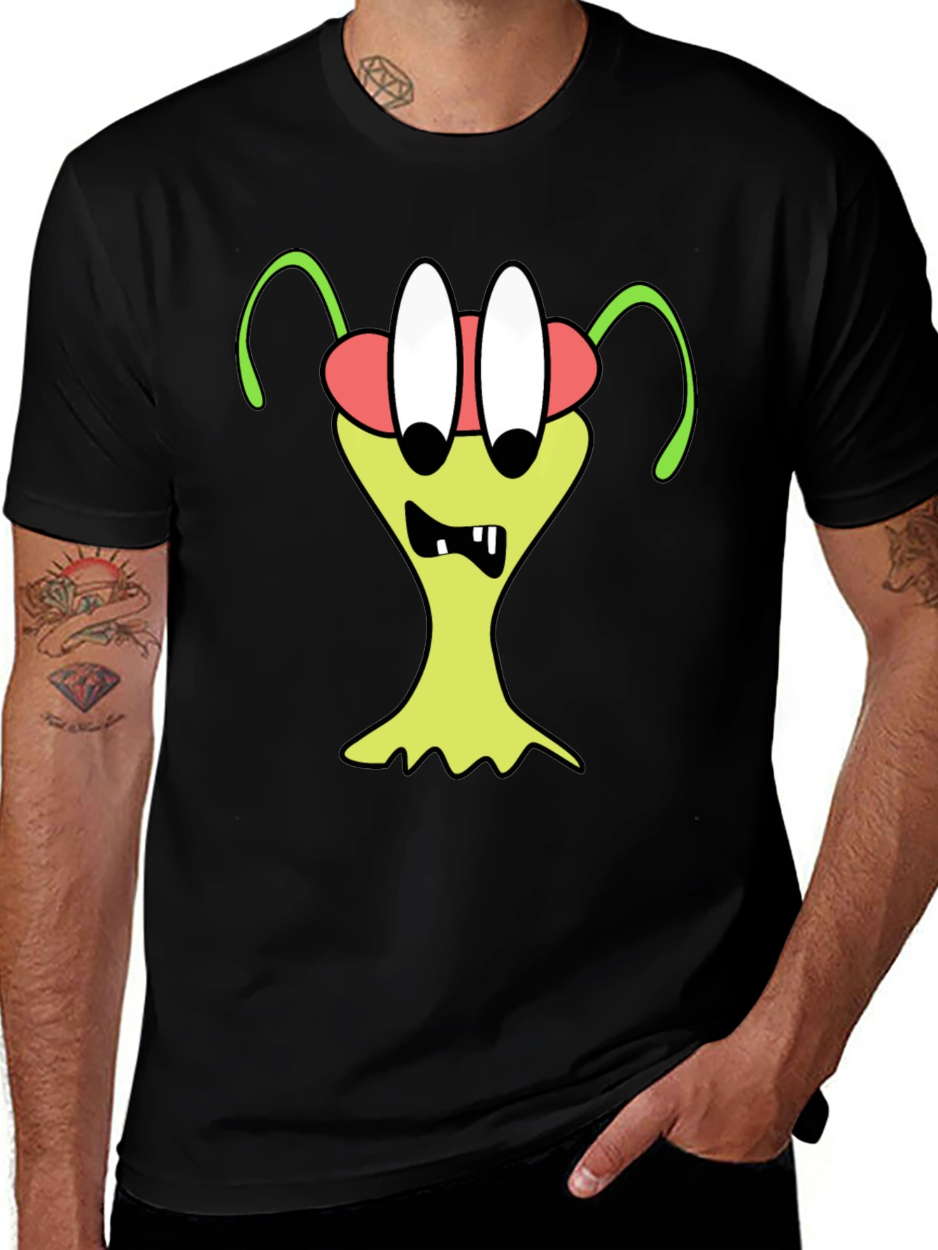 Variant 19 of Cartoon Alien Graphic T-Shirt - Quirky Black Tee
