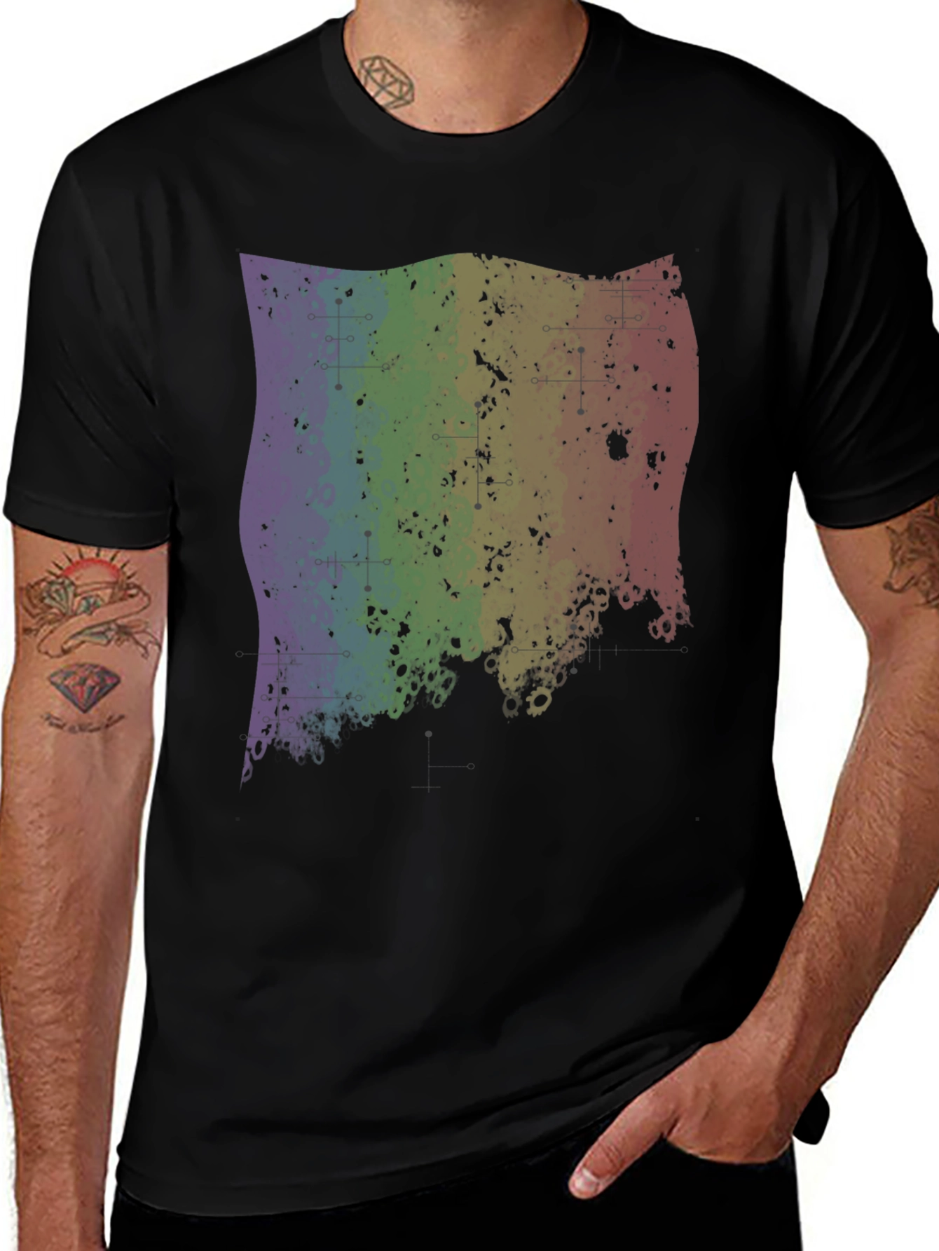 Variant 10 of Rainbow Grunge Graphic Tee - Black