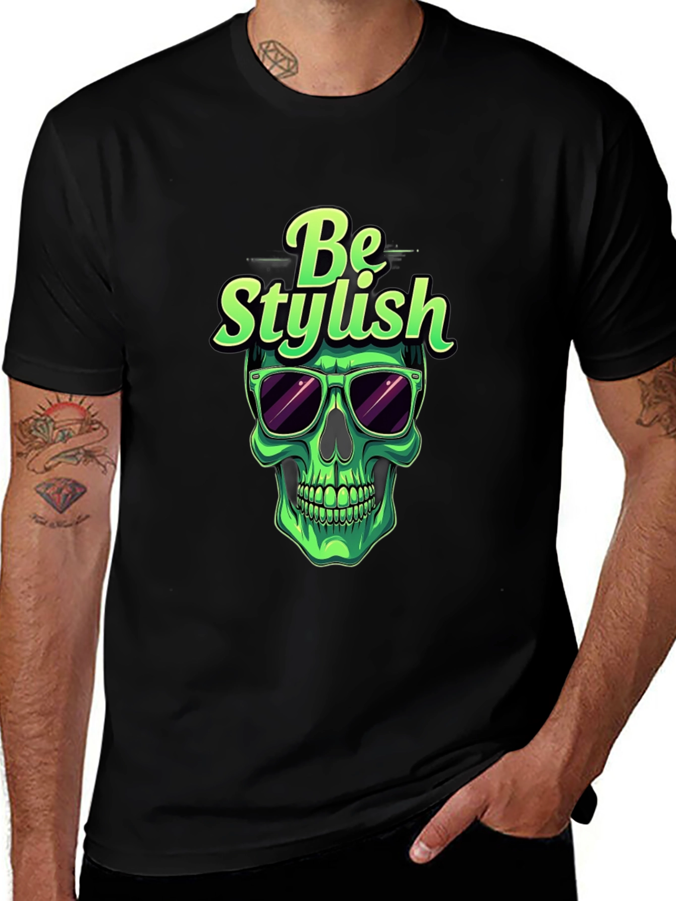 Variant 11 of Stylish Skull Graphic Tee - Men's Black T-Shirt