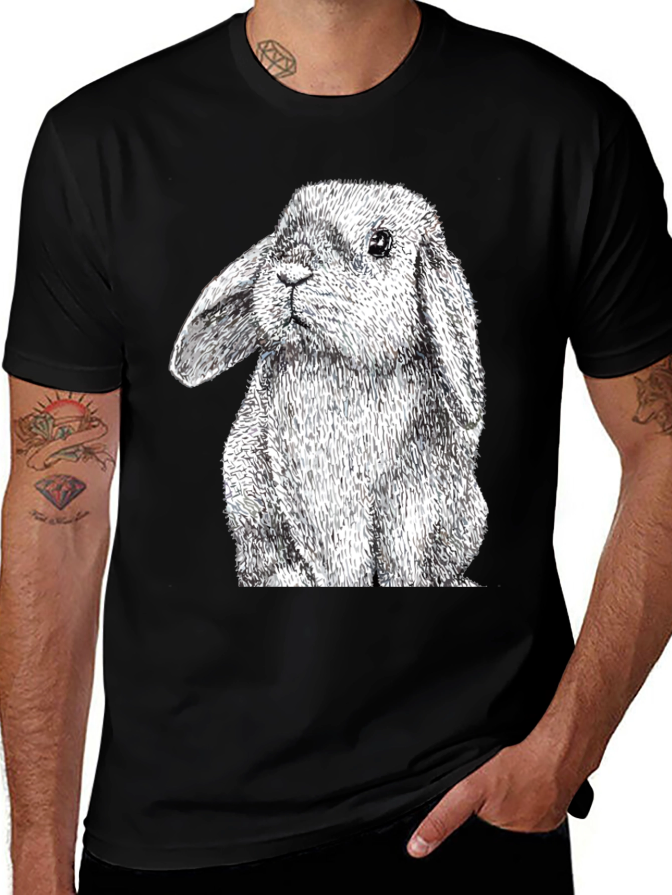 Variant 7 of Rabbit Graphic Tee - Black Cotton T-Shirt