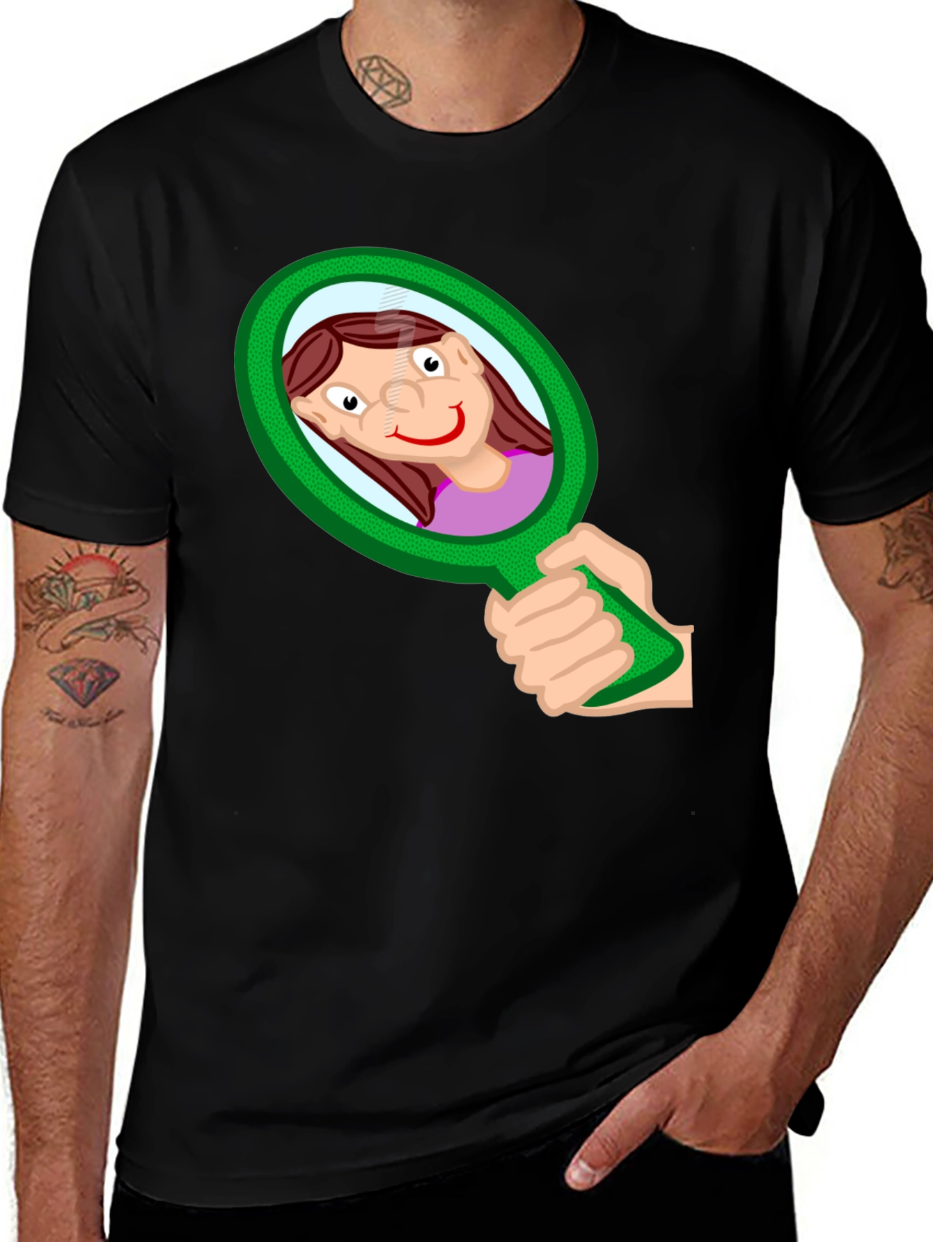 Variant 6 of Funny Cartoon Mirror T-Shirt - Black