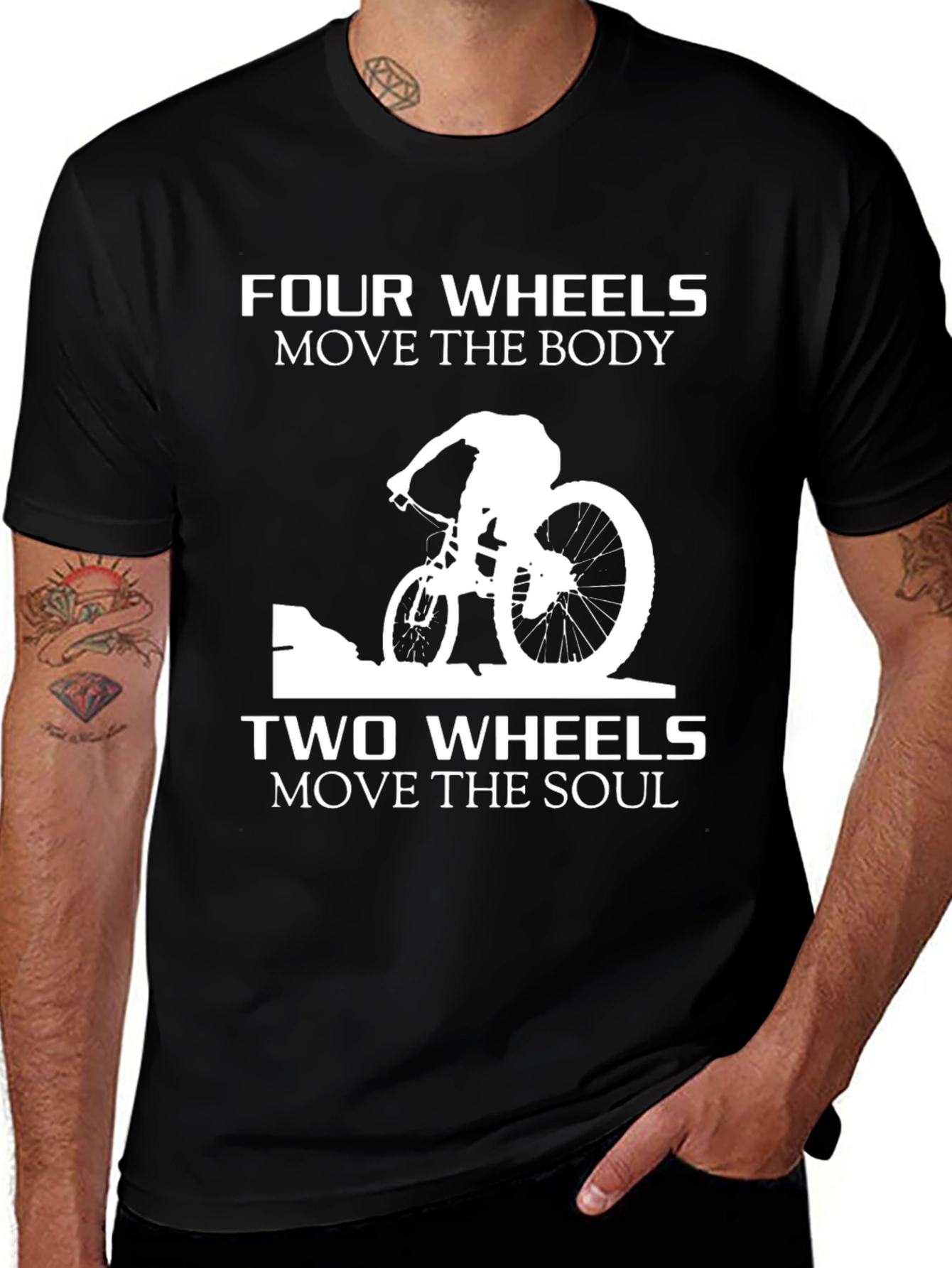 Variant 7 of Bicycle Lover T-Shirt: Four Wheels Move the Body