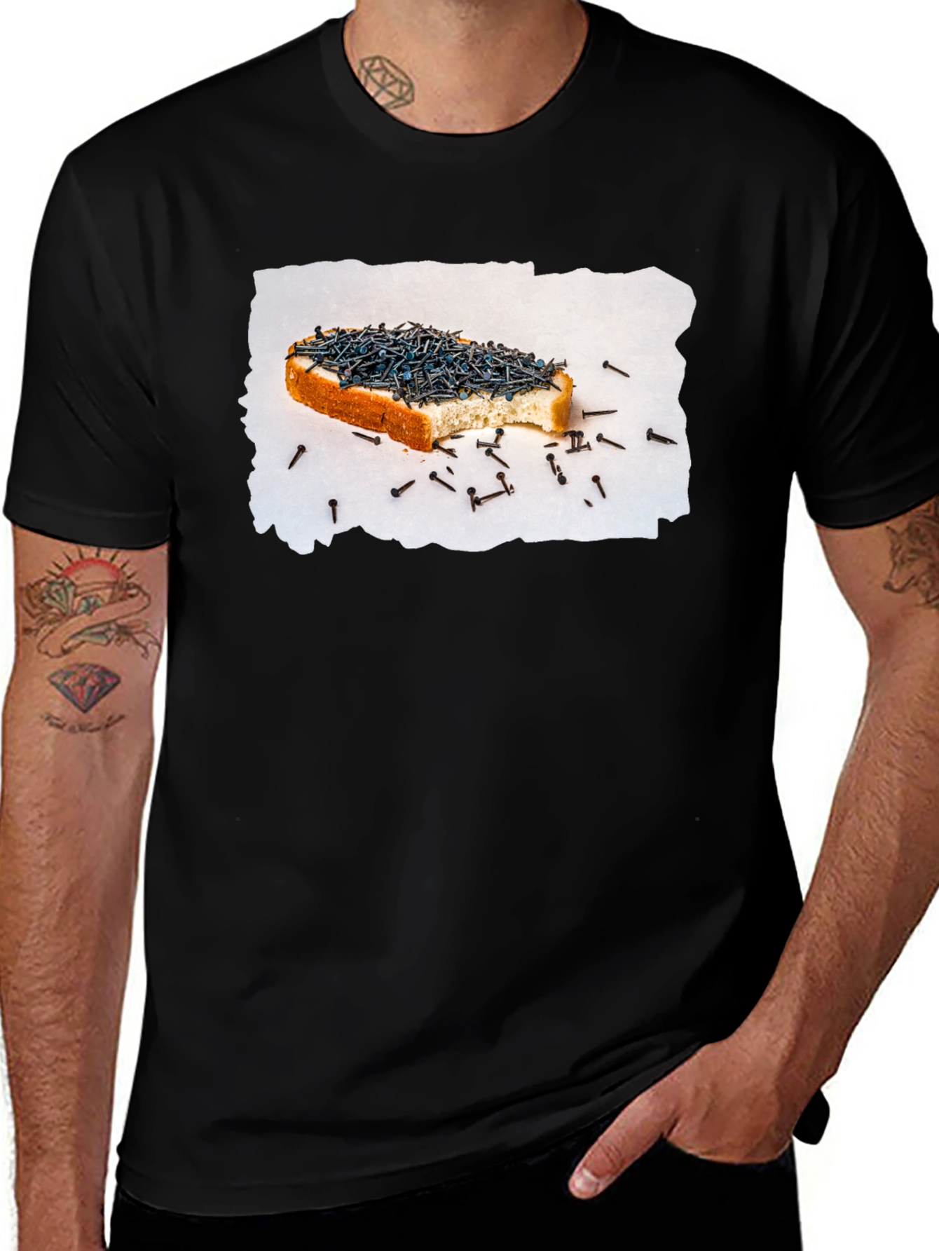 Variant 30 of Novelty "Nail Sandwich" Black T-Shirt