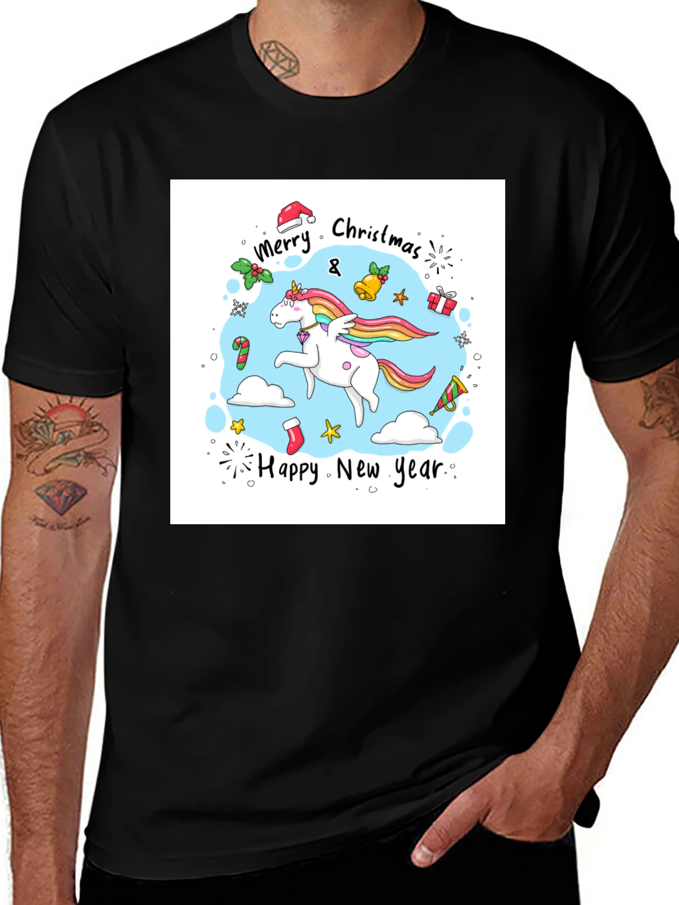 Festive Unicorn Merry Christmas & Happy New Year T-Shirt