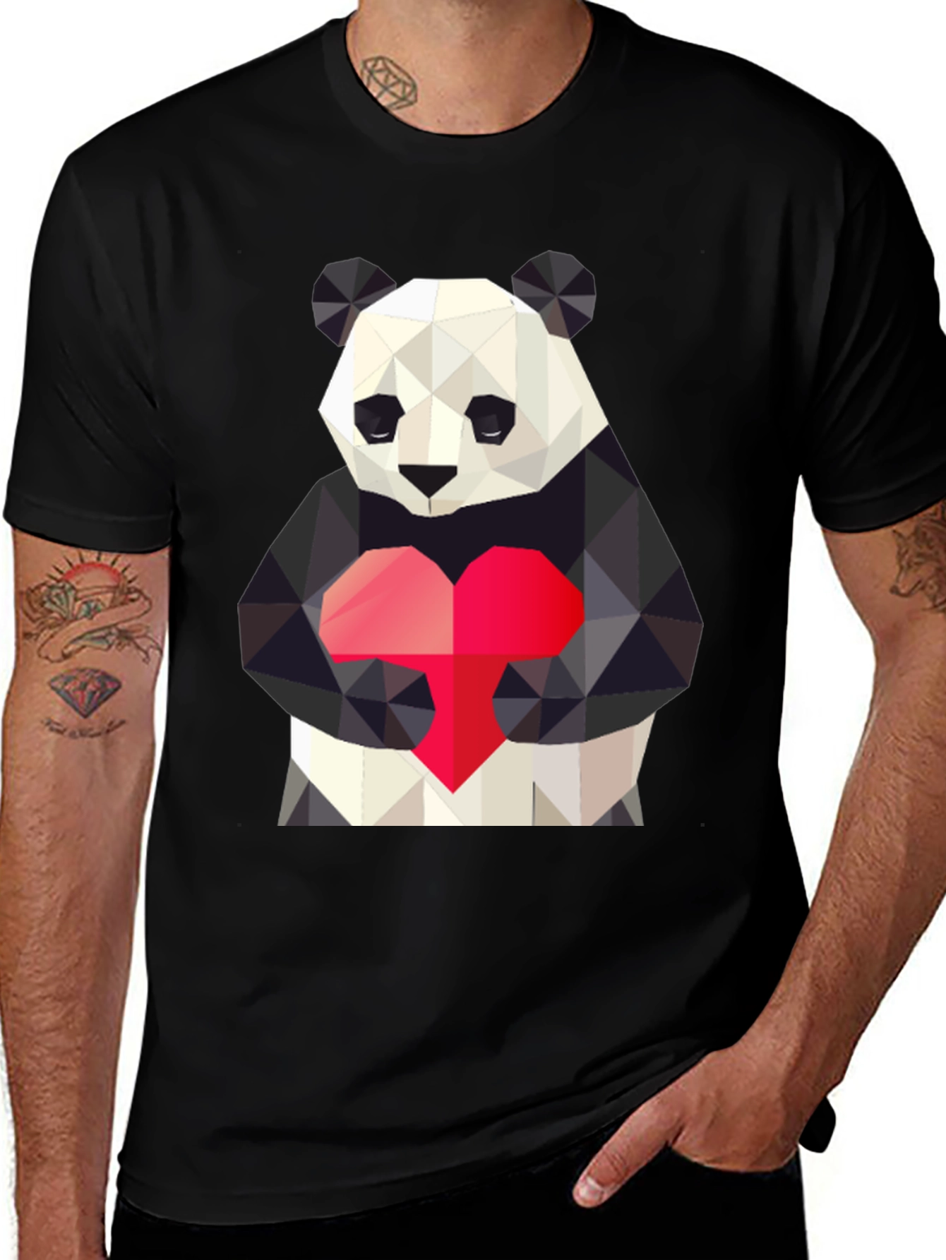 Variant 24 of Geometric Panda Heart Graphic Tee - Men's Black T-Shirt