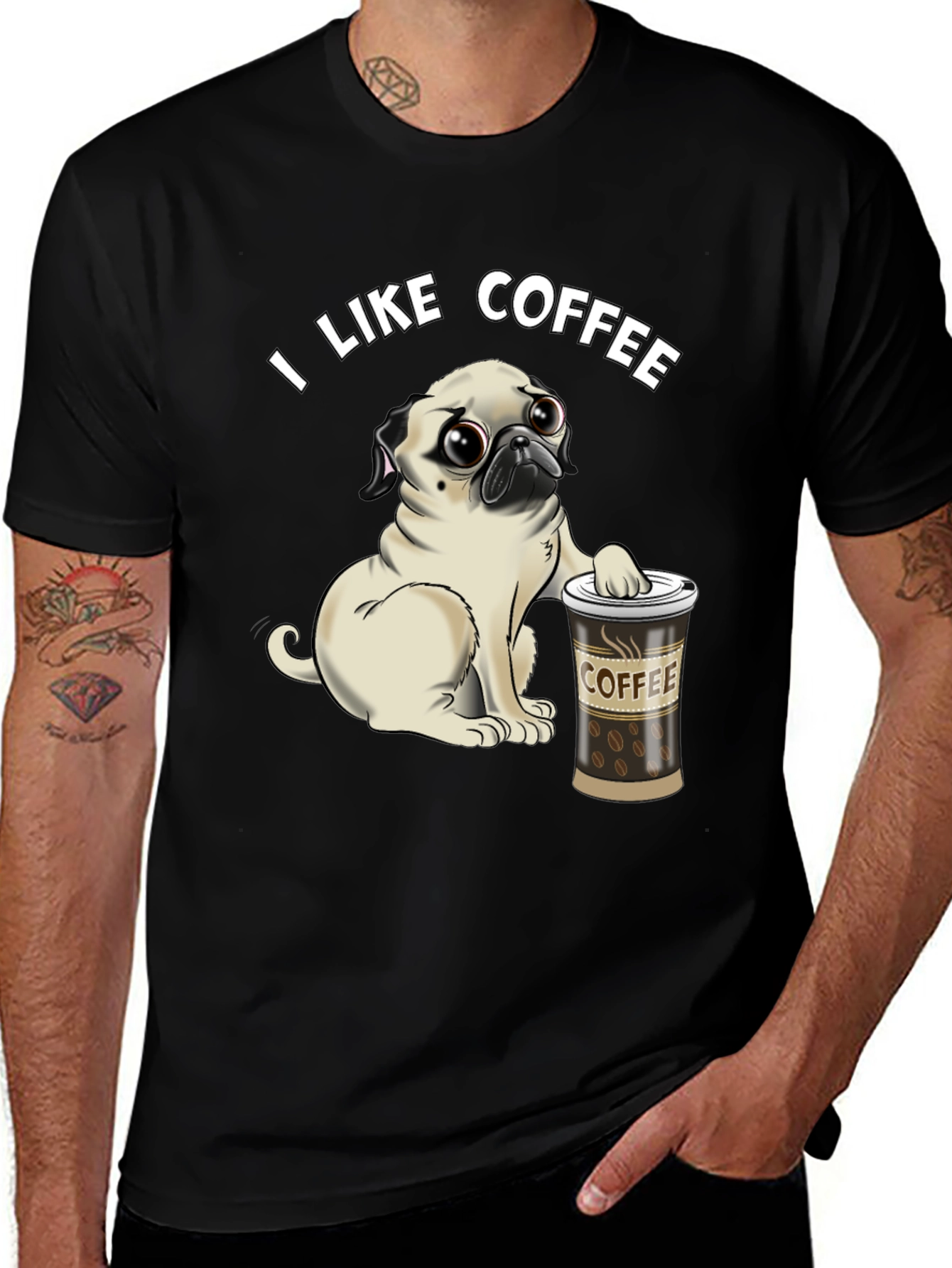 Variant 23 of Pug I Like Coffee Black T-Shirt