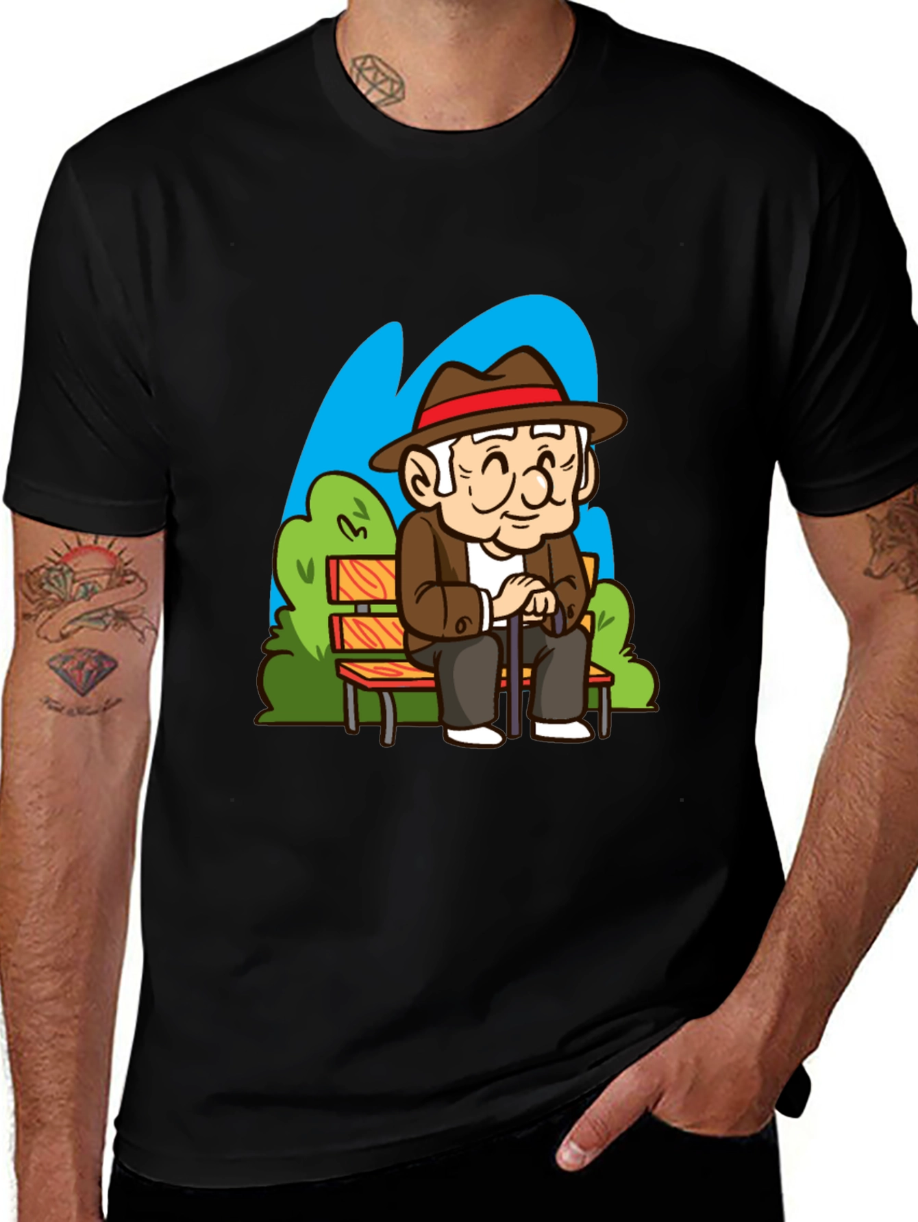 Variant 15 of Cartoon Old Man on Park Bench T-Shirt
