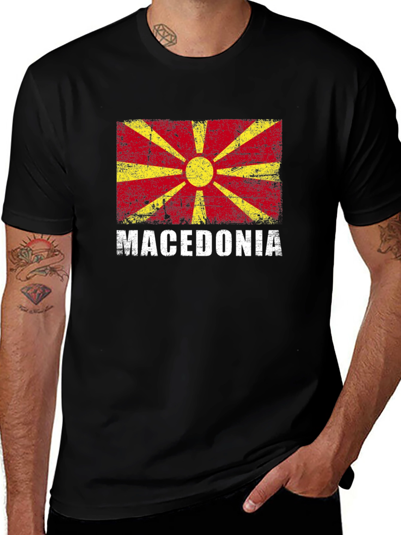 Macedonia Flag Graphic T-Shirt - Distressed Design