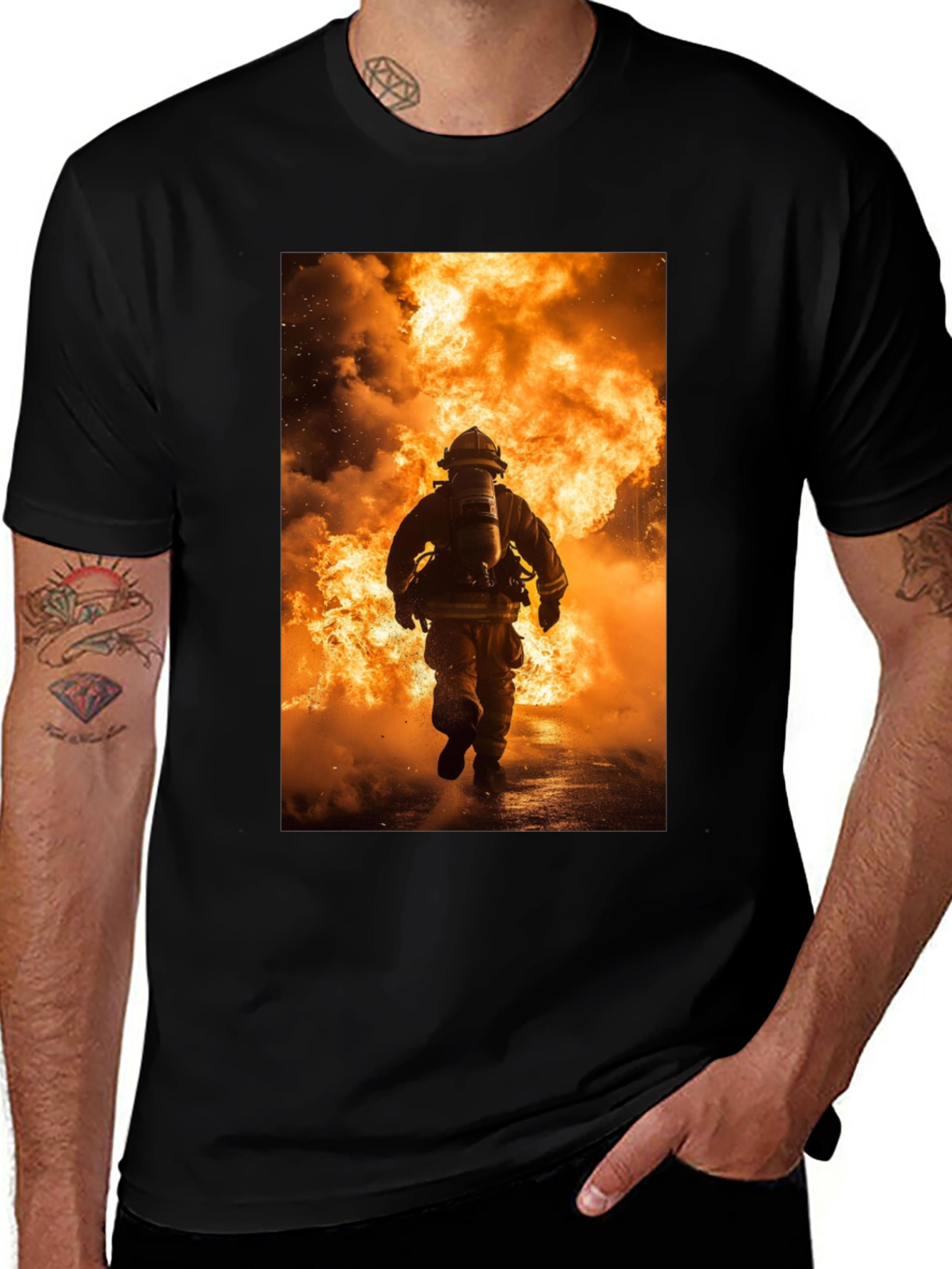Variant 23 of Firefighter Graphic Tee - Bold Design, Black Cotton Shirt