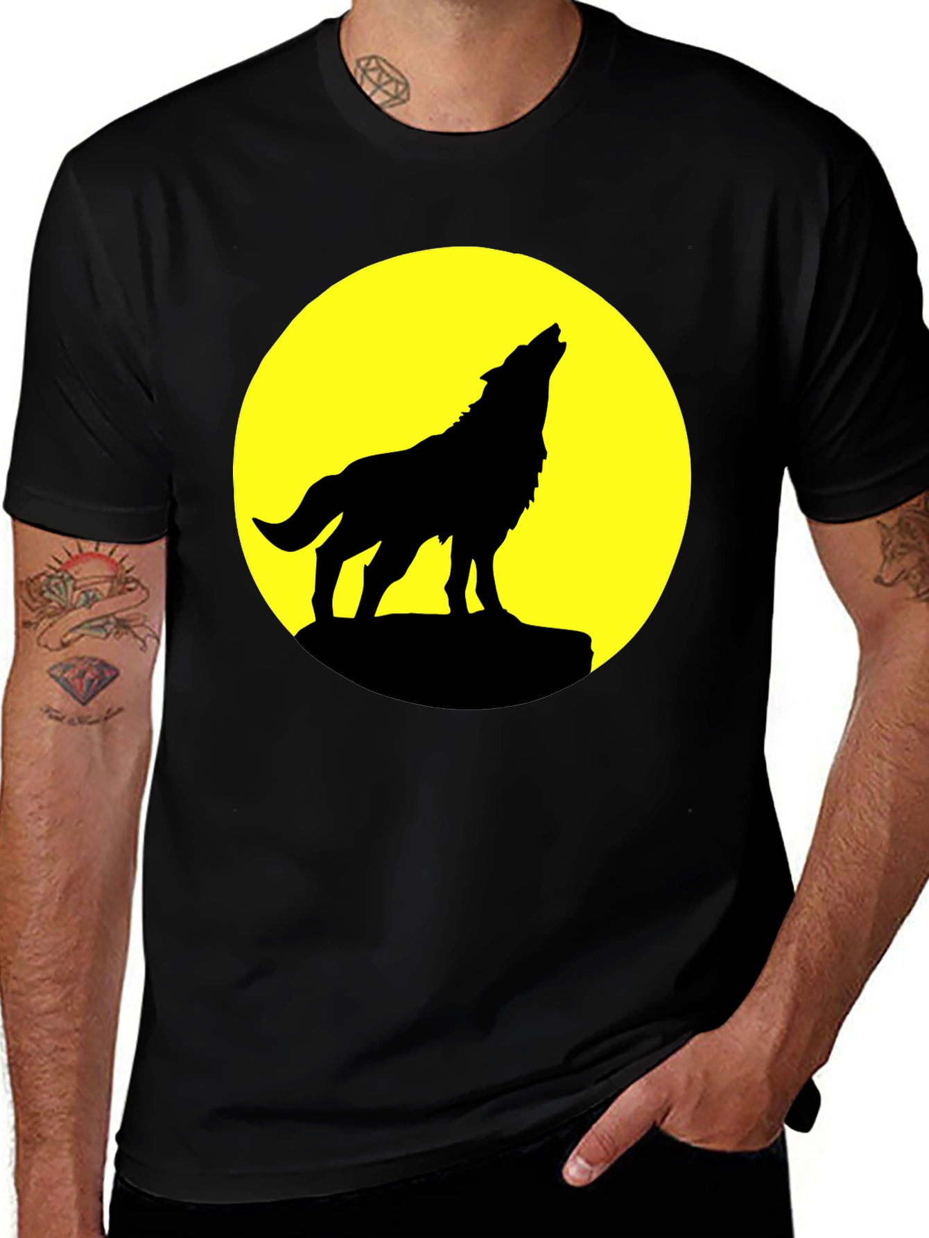 Variant 17 of Wolf Howling at Moon Black Graphic T-Shirt