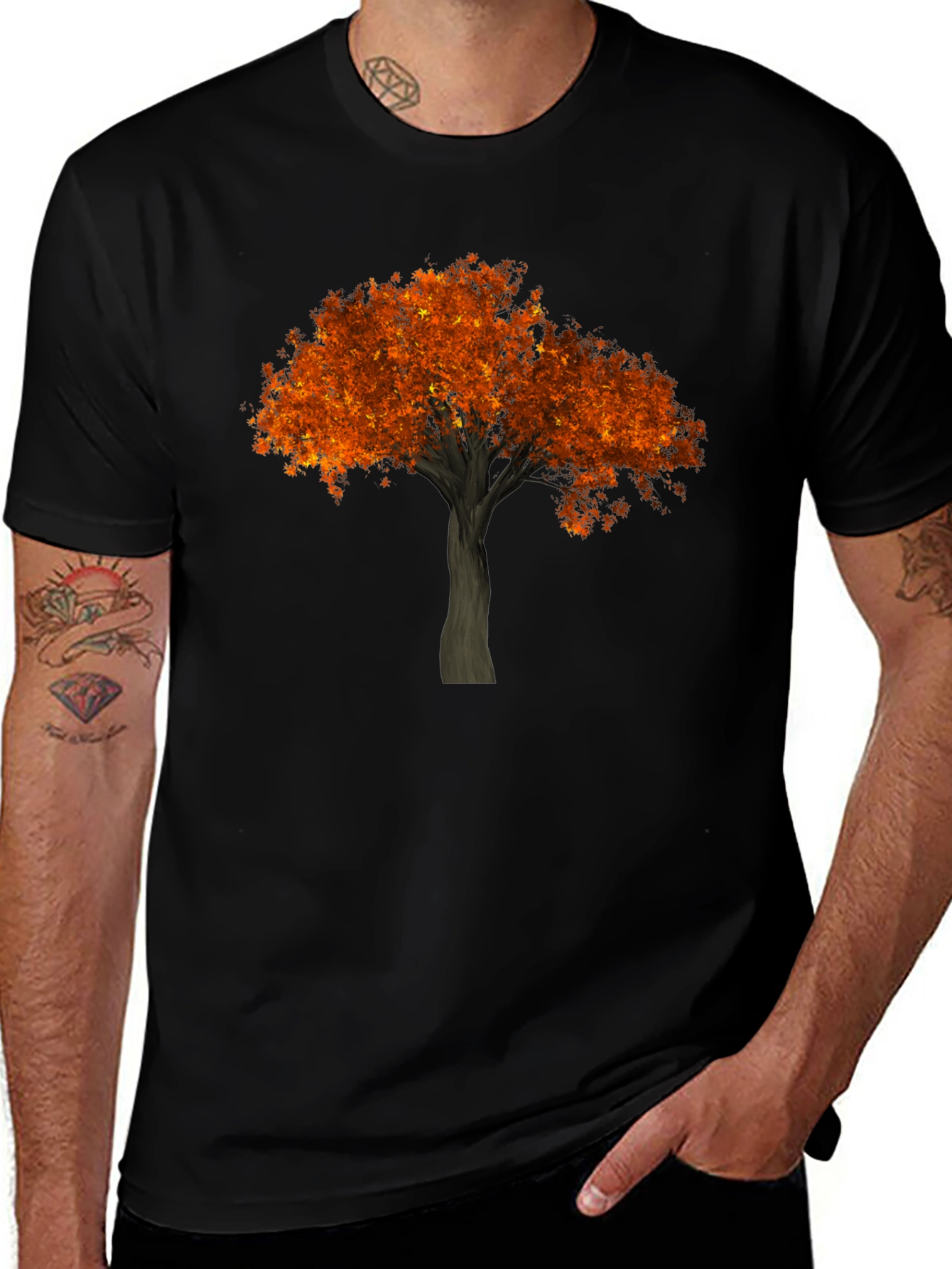 Black Autumn Tree Graphic Tee - Black Cotton Casual Shirt main image