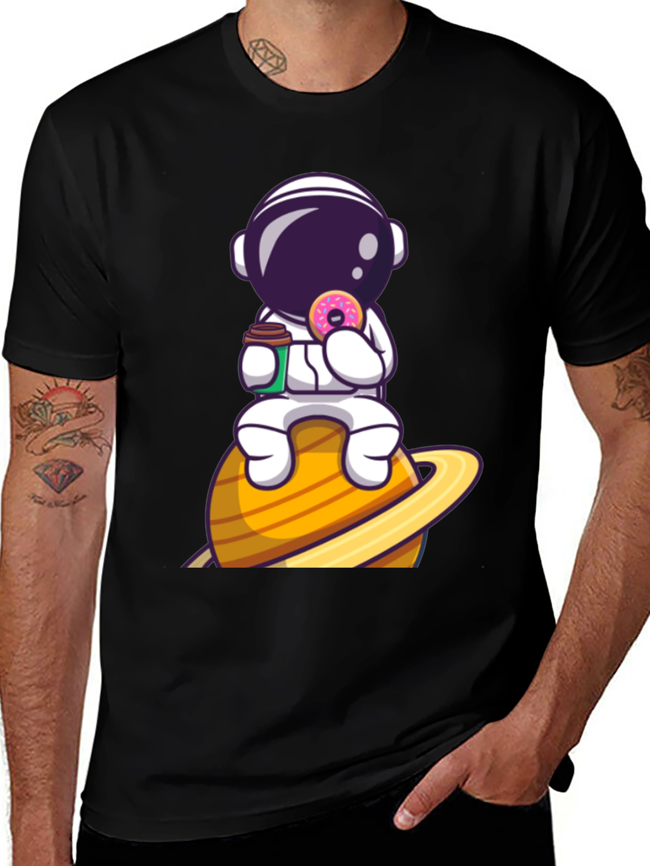 Variant 18 of Astronaut on Saturn Black Graphic T-Shirt