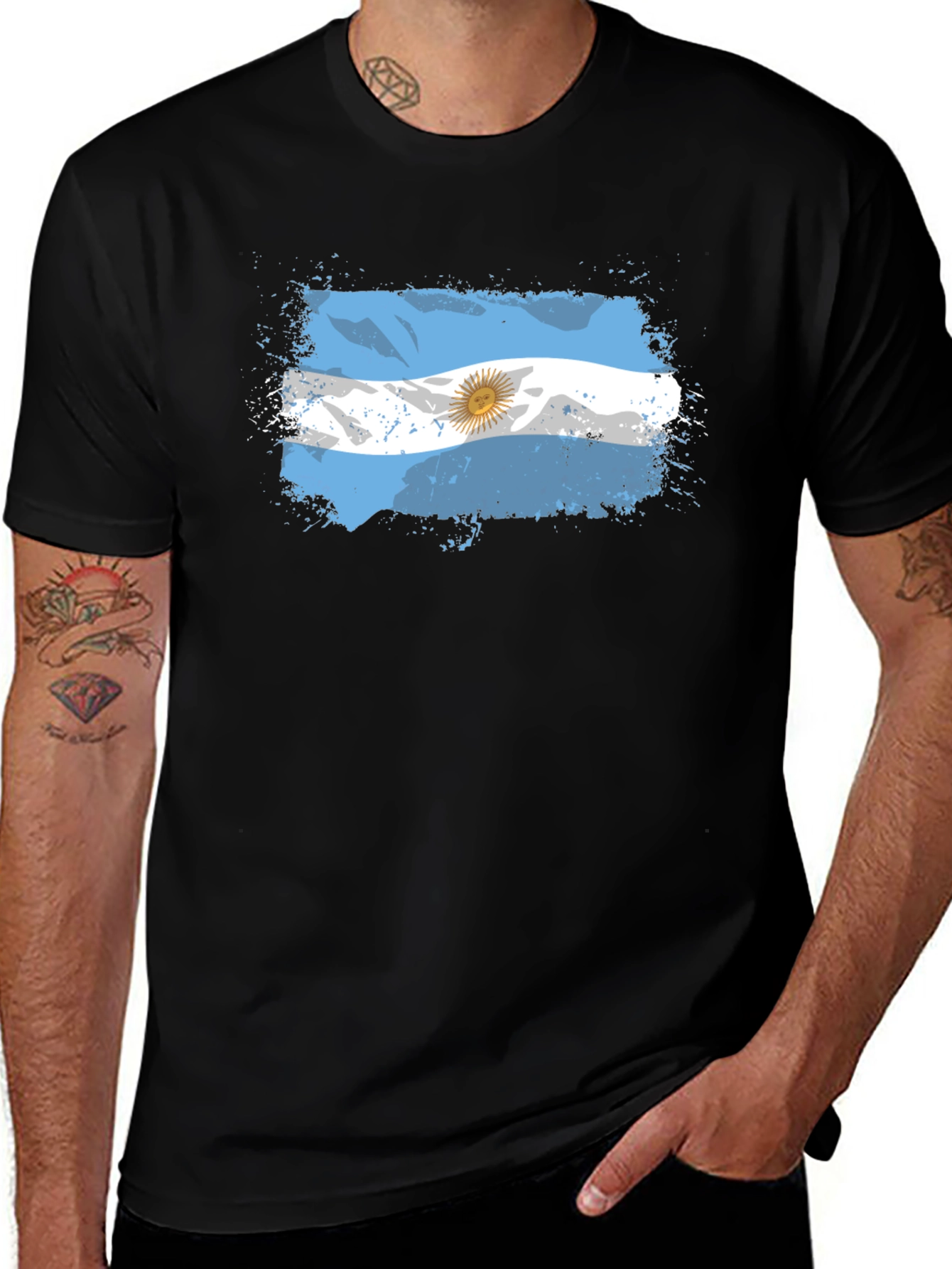 Variant 11 of Argentina Flag Graphic Black T-Shirt