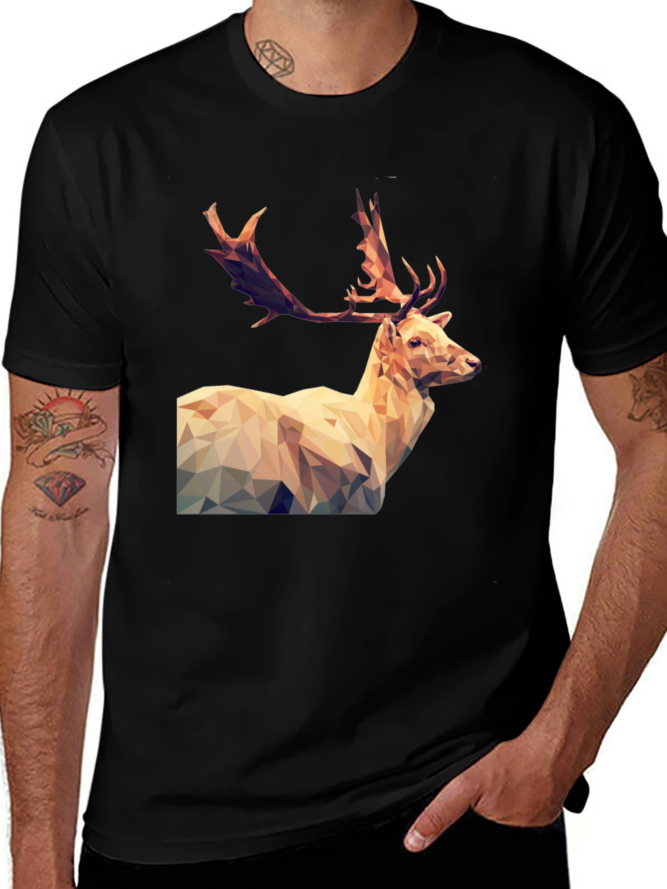 Black Geometric Deer Graphic Tee - Men's Black T-Shirt main image