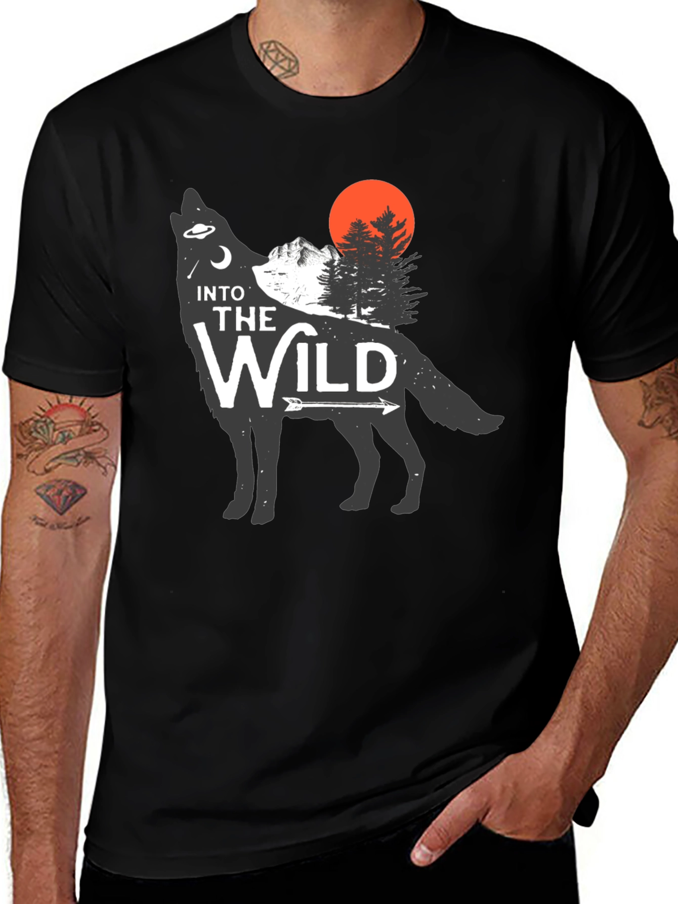 Variant 16 of Into the Wild Wolf Graphic Tee - Black