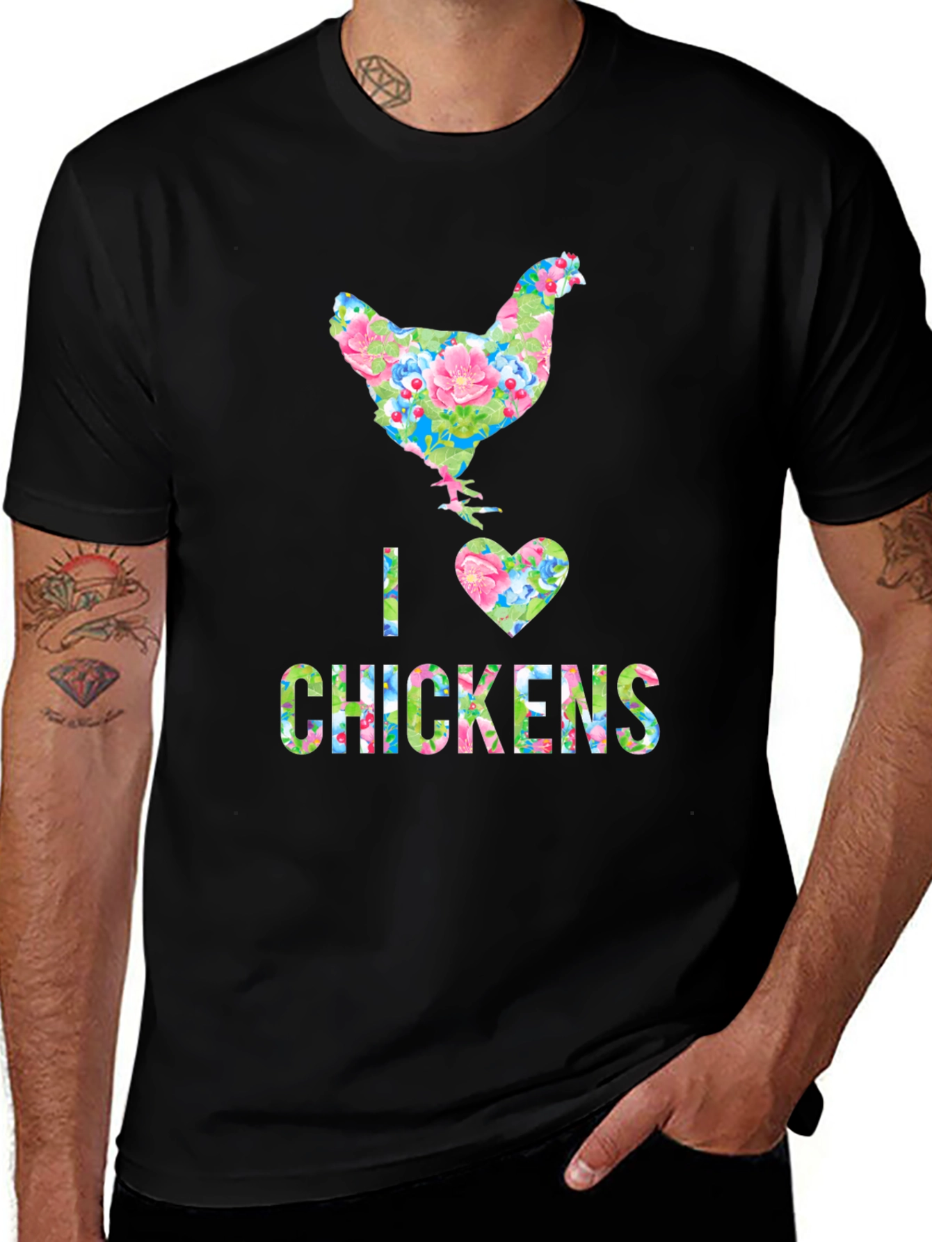 Variant 23 of I Love Chickens Floral Design T-Shirt