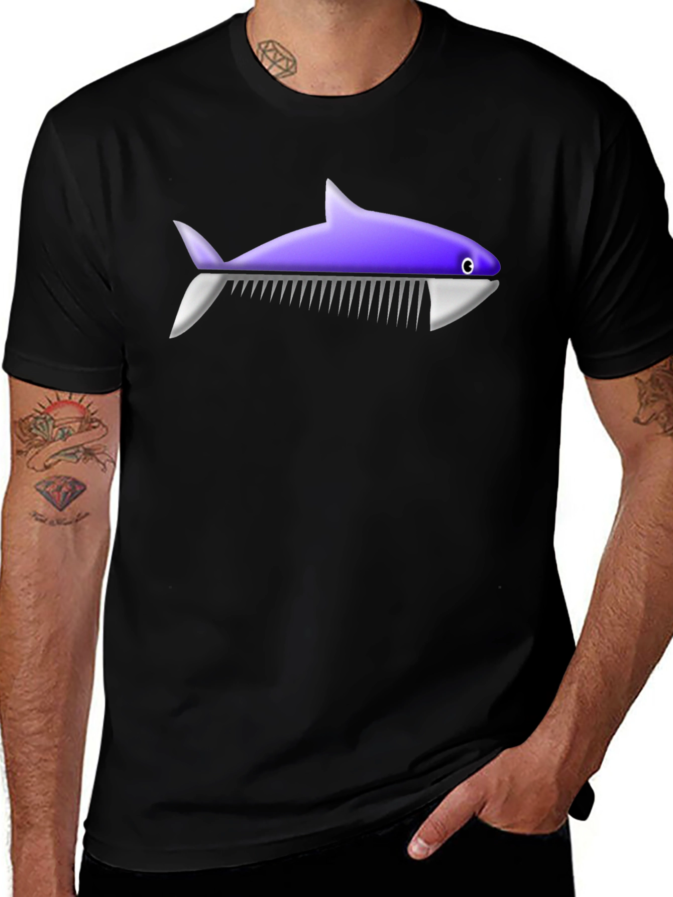 Variant 3 of Novelty Shark Comb T-Shirt - Unique Graphic Tee