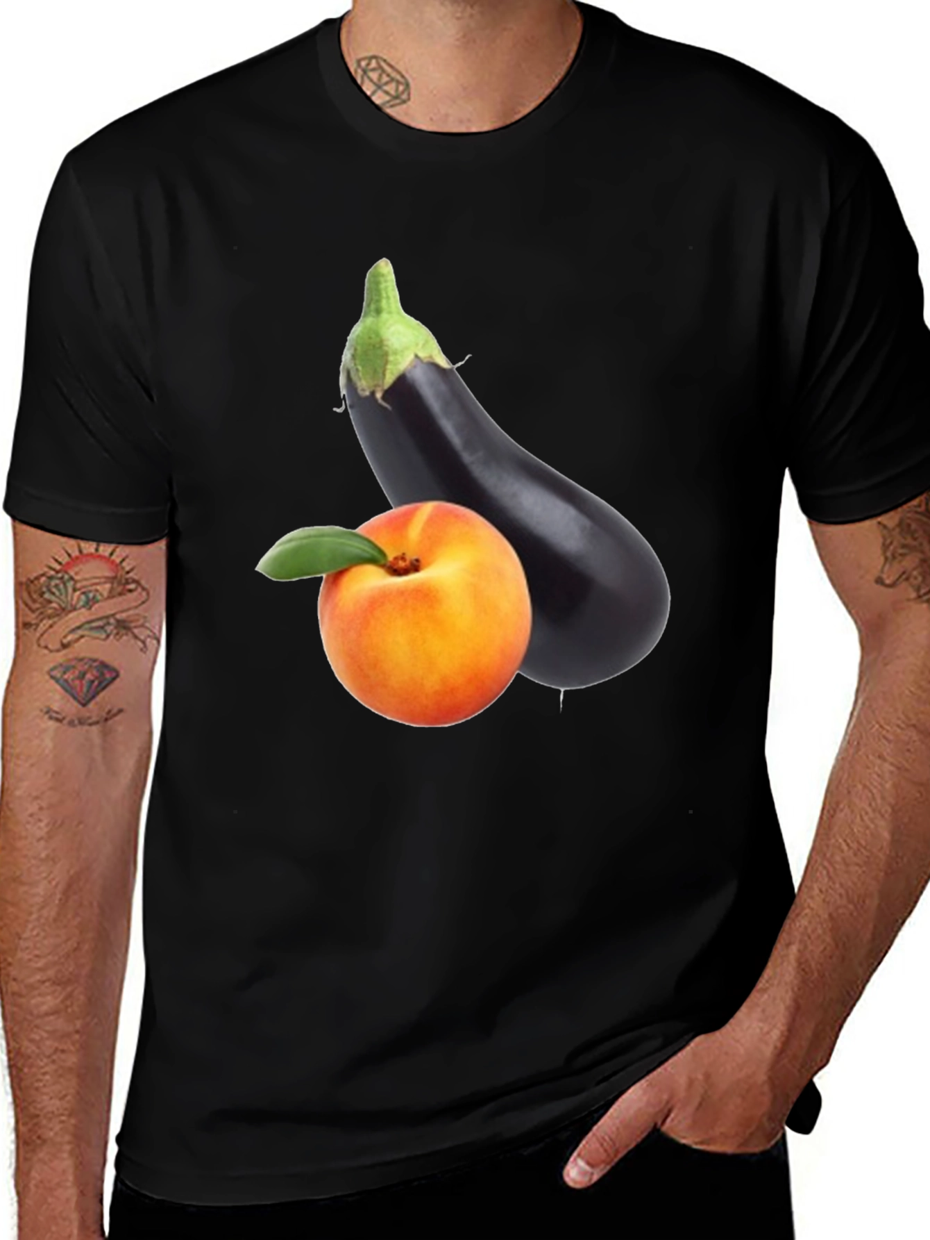 Peach & Eggplant Black T-Shirt