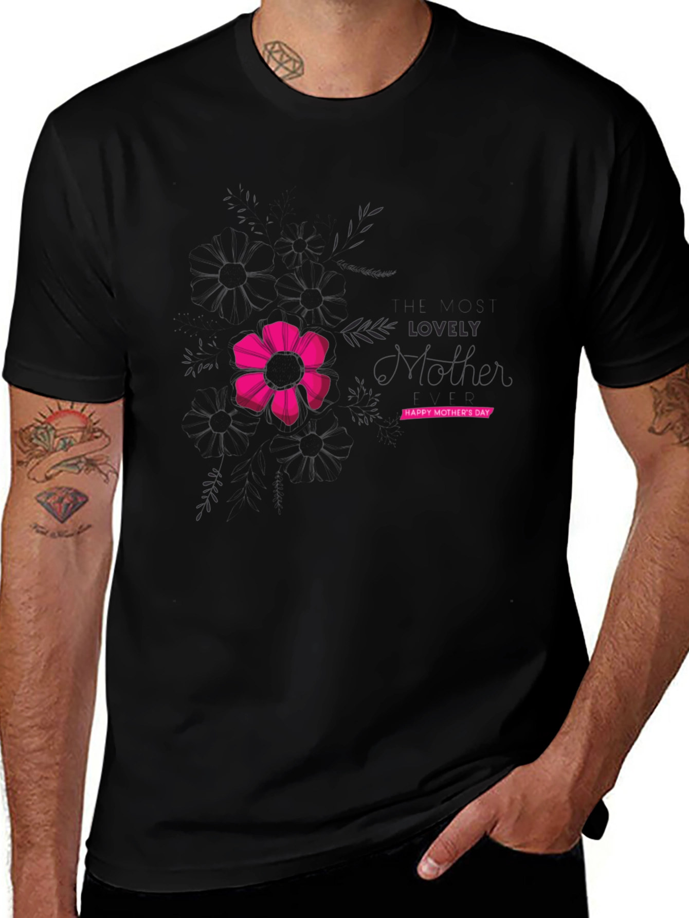 Lovely Mother's Day Black Graphic T-Shirt