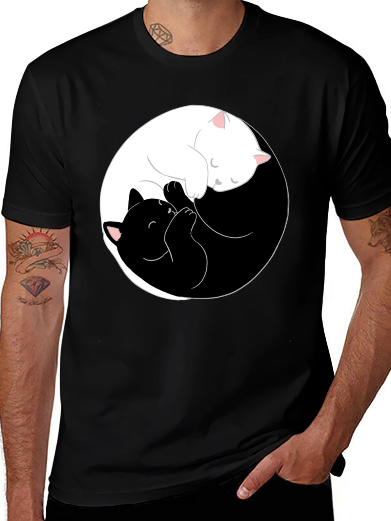 Variant 23 of Yin Yang Cats T-Shirt - Black