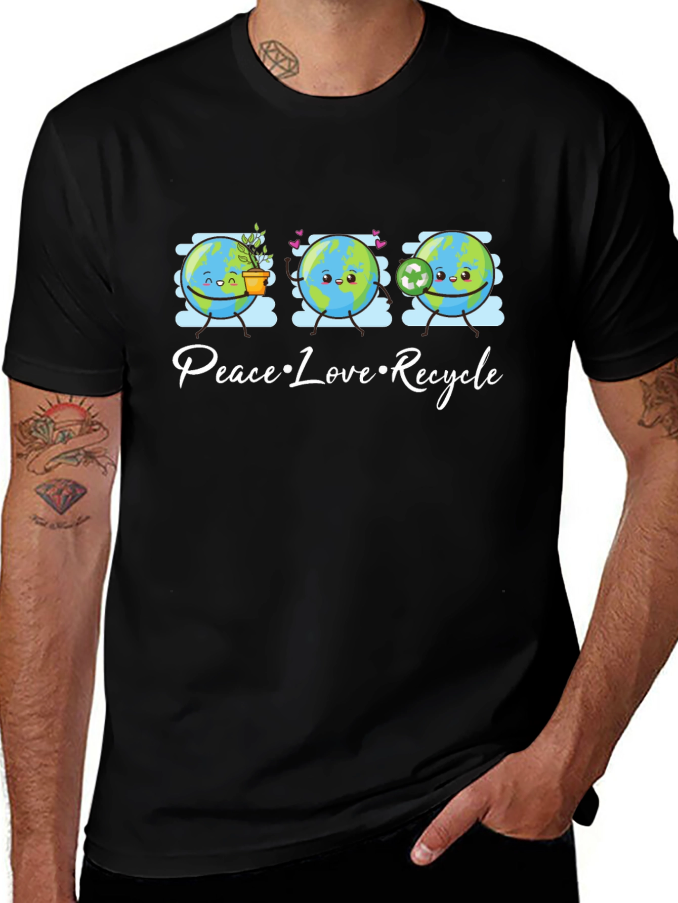 Peace Love Recycle T-Shirt Earth Day Graphic Tee