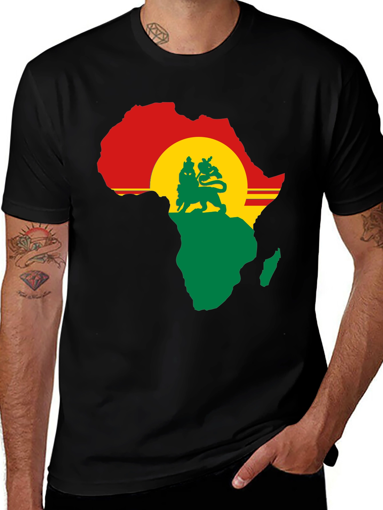Rasta Africa Map Lion Graphic T-Shirt