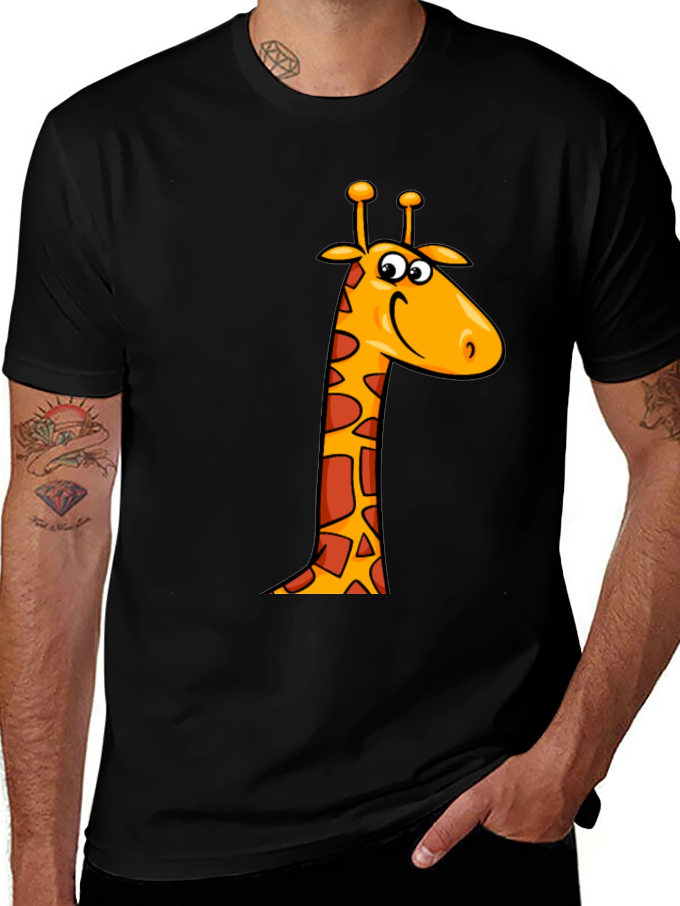 Variant 29 of Cartoon Giraffe Graphic Tee - Black