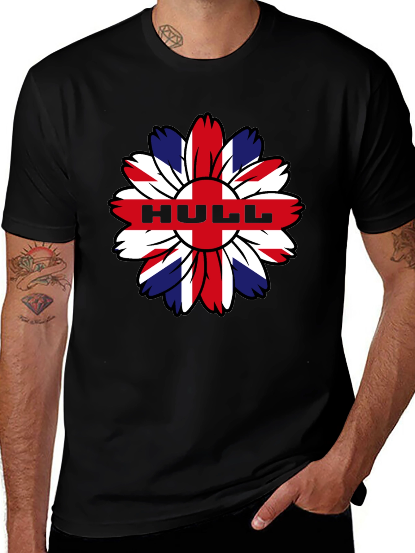 Hull UK Flag Flower Graphic Black T-Shirt