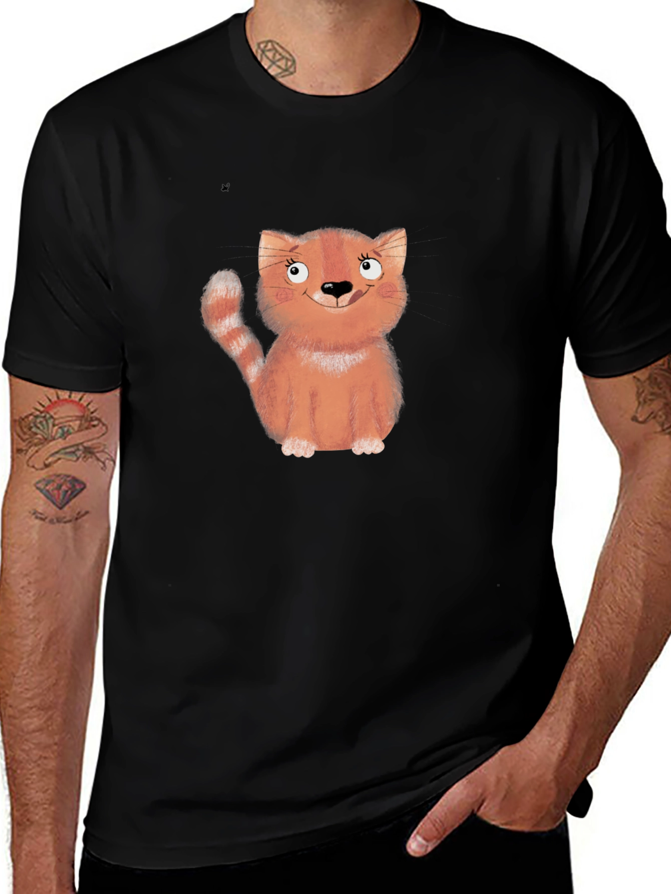 Variant 19 of Cute Cartoon Cat Black T-Shirt