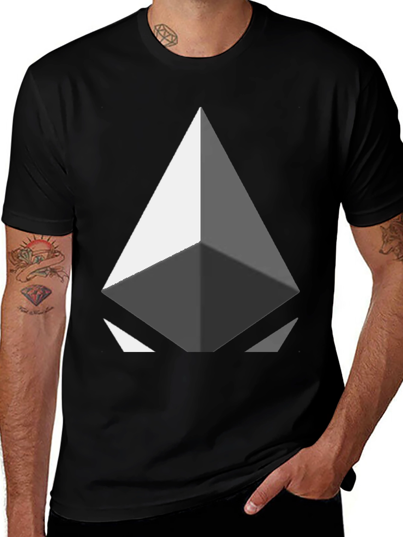 Black Geometric Diamond Graphic Tee - Modern Style main image